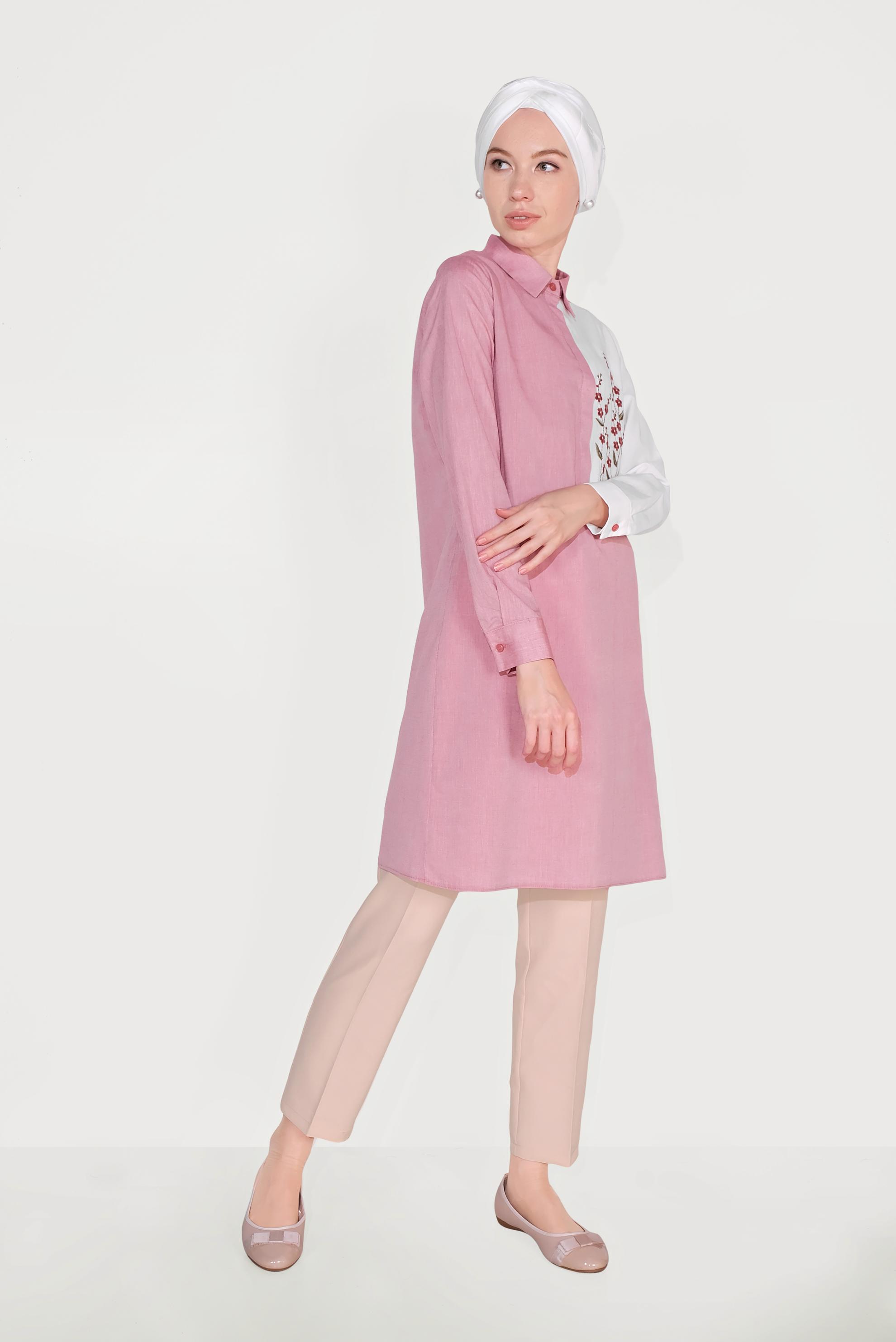 Tesettür giyim PUDRA ARA BEL CEPLİ  PANTOLON 7605 