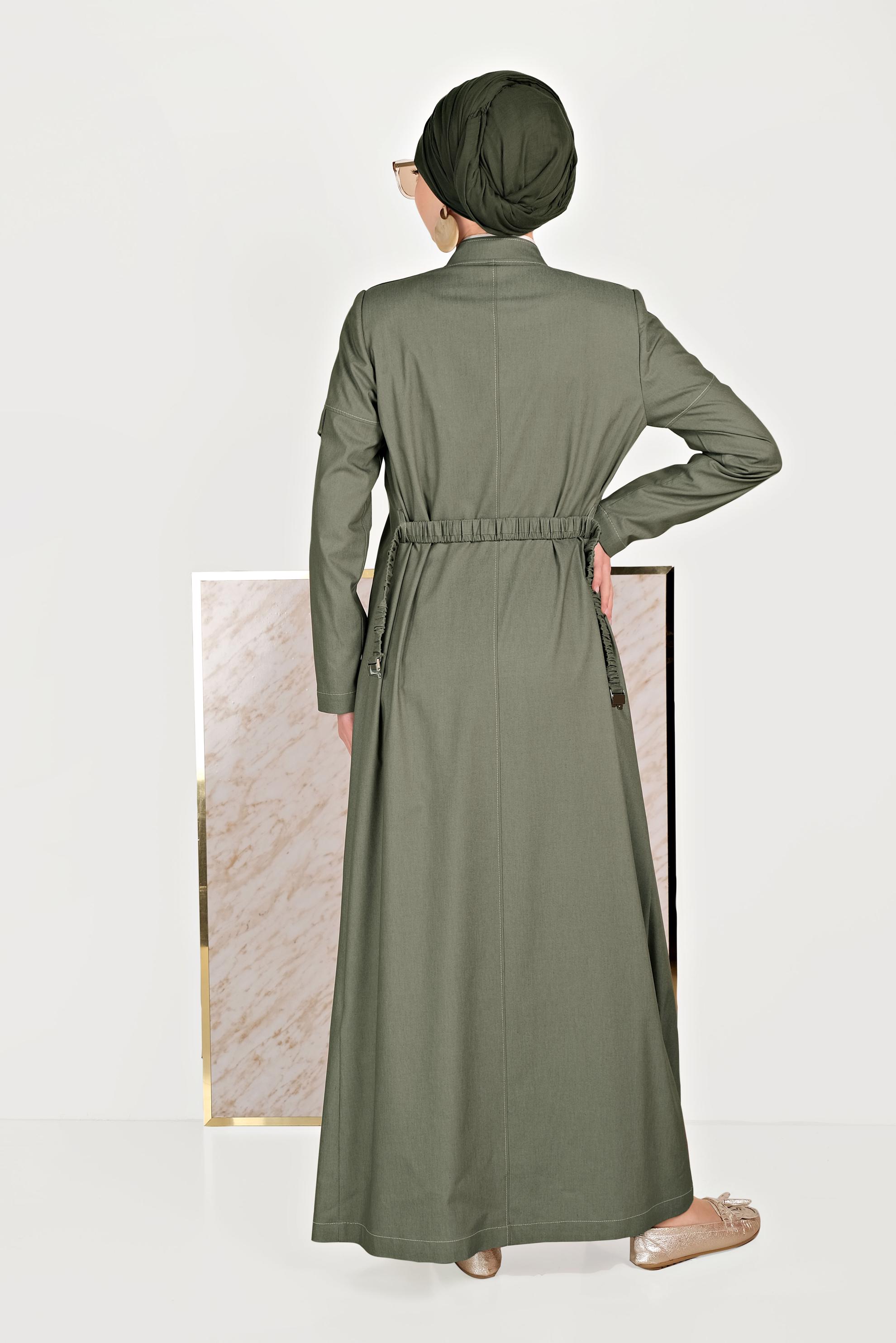 Tesettür giyim HAKİ BELDEN BÜZGÜLÜ PARDESÜ 10157