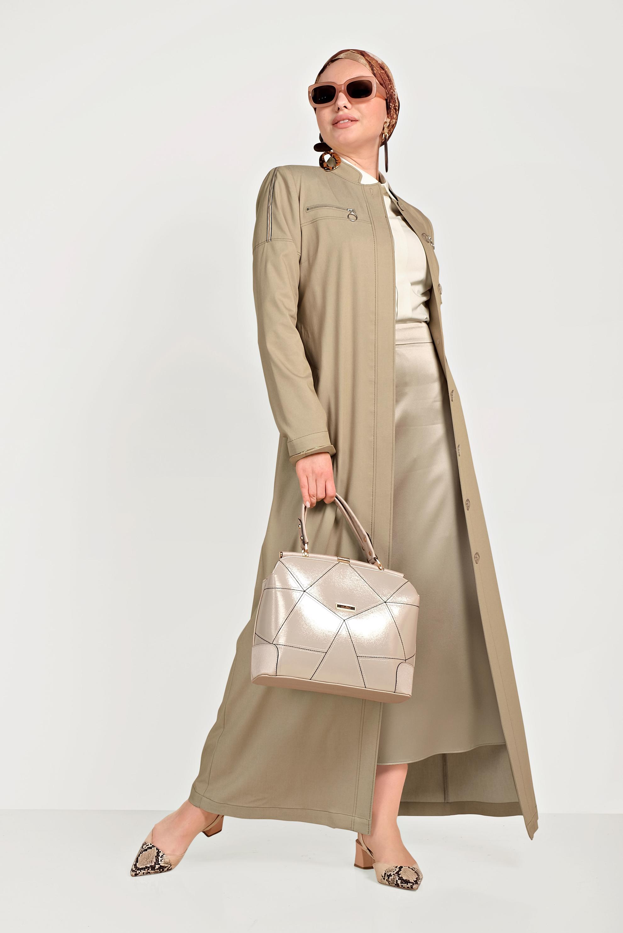 Tesettür giyim KAHVE BELDEN BÜZGÜLÜ PARDESÜ 10157