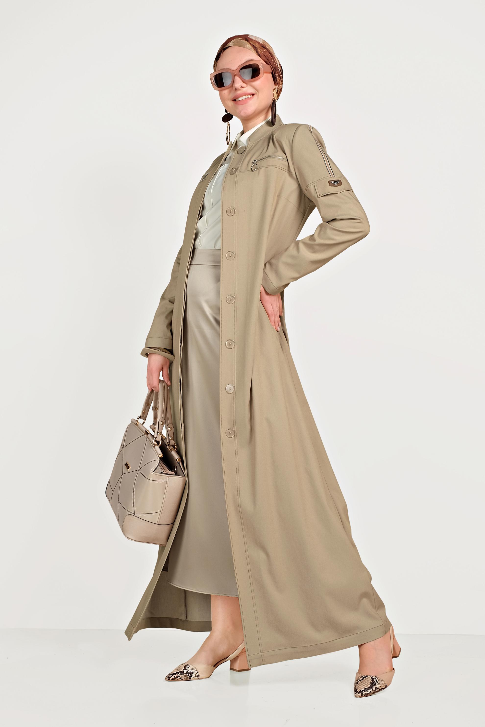 Tesettür giyim KAHVE BELDEN BÜZGÜLÜ PARDESÜ 10157