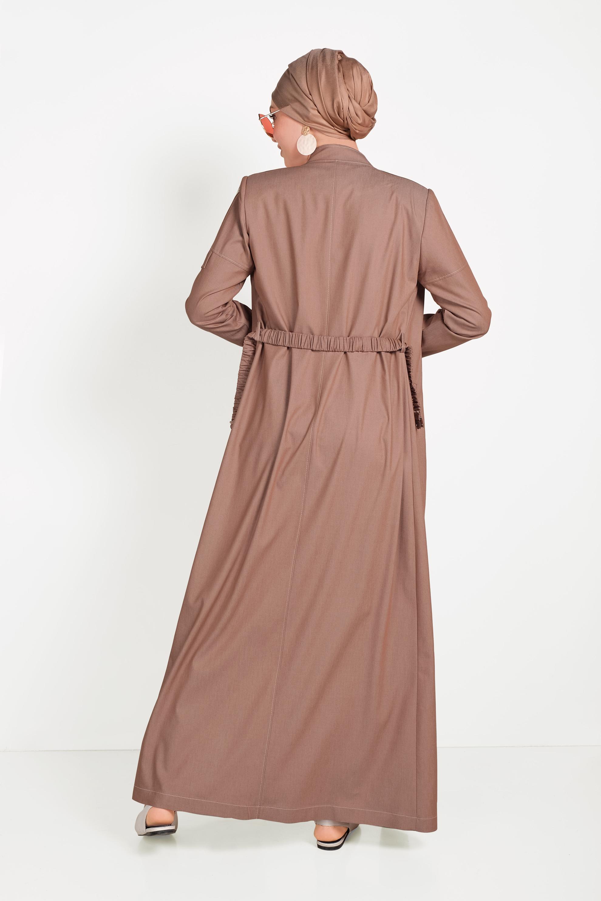 Tesettür giyim KAHVE BELDEN BÜZGÜLÜ PARDESÜ 10157