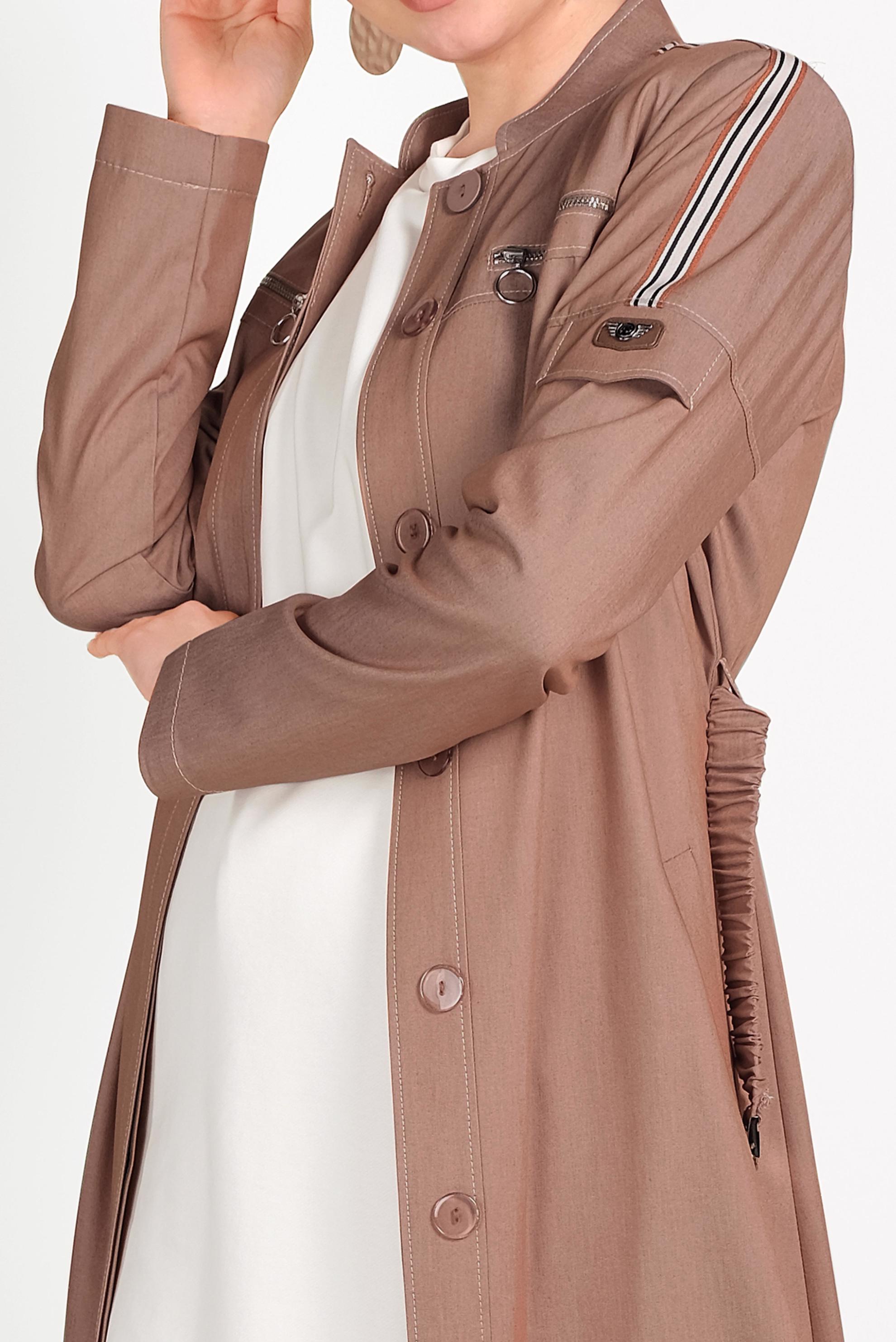 Tesettür giyim KAHVE BELDEN BÜZGÜLÜ PARDESÜ 10157