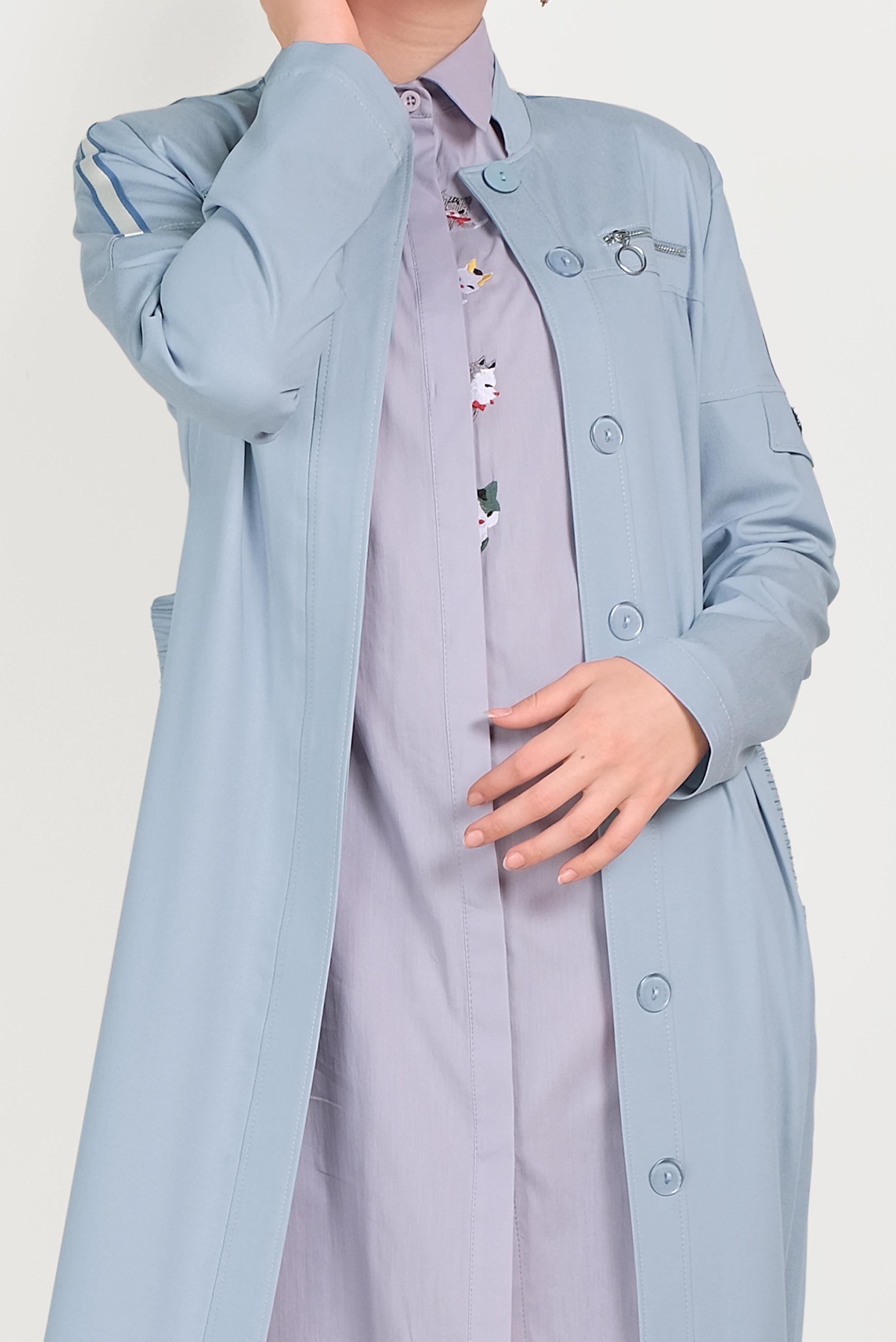 Tesettür giyim MAVİ BELDEN BÜZGÜLÜ PARDESÜ 10157