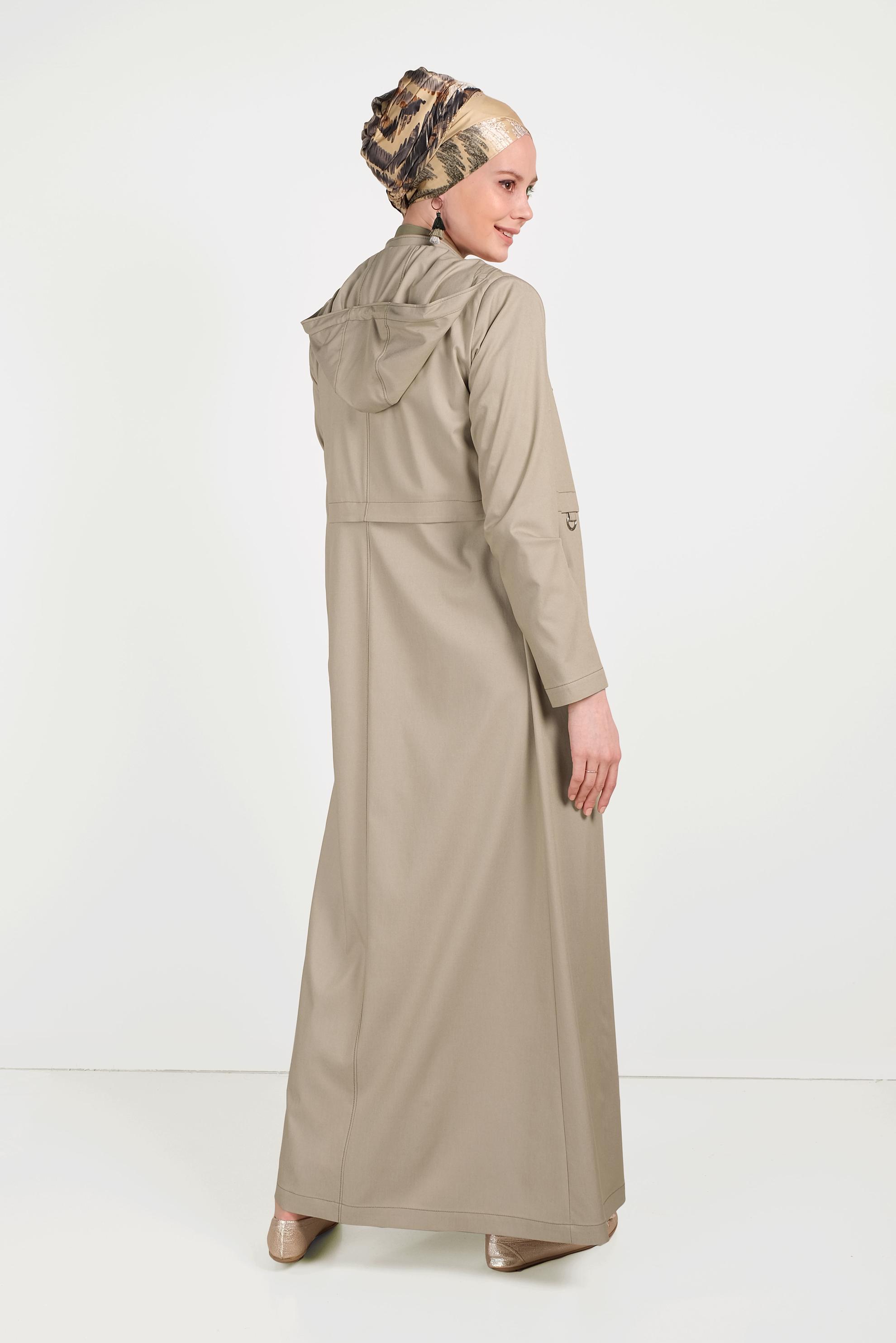 Tesettür giyim KAHVE KAPÜŞONLU FERMUARLI SPOR PARDESÜ 10158