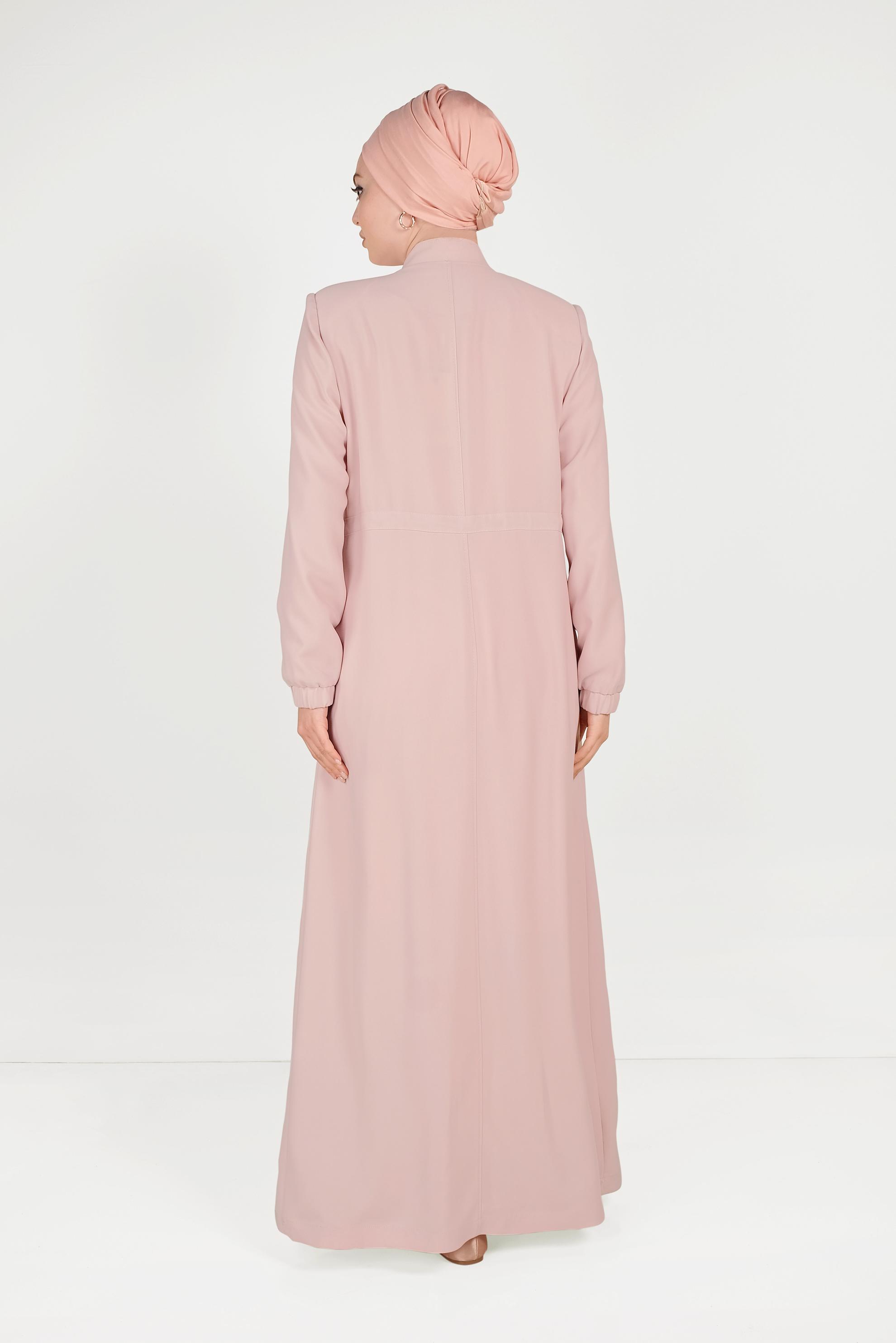 Tesettür giyim PUDRA BEL BÜZGÜLÜ FERMUARLI PARDESÜ 10161