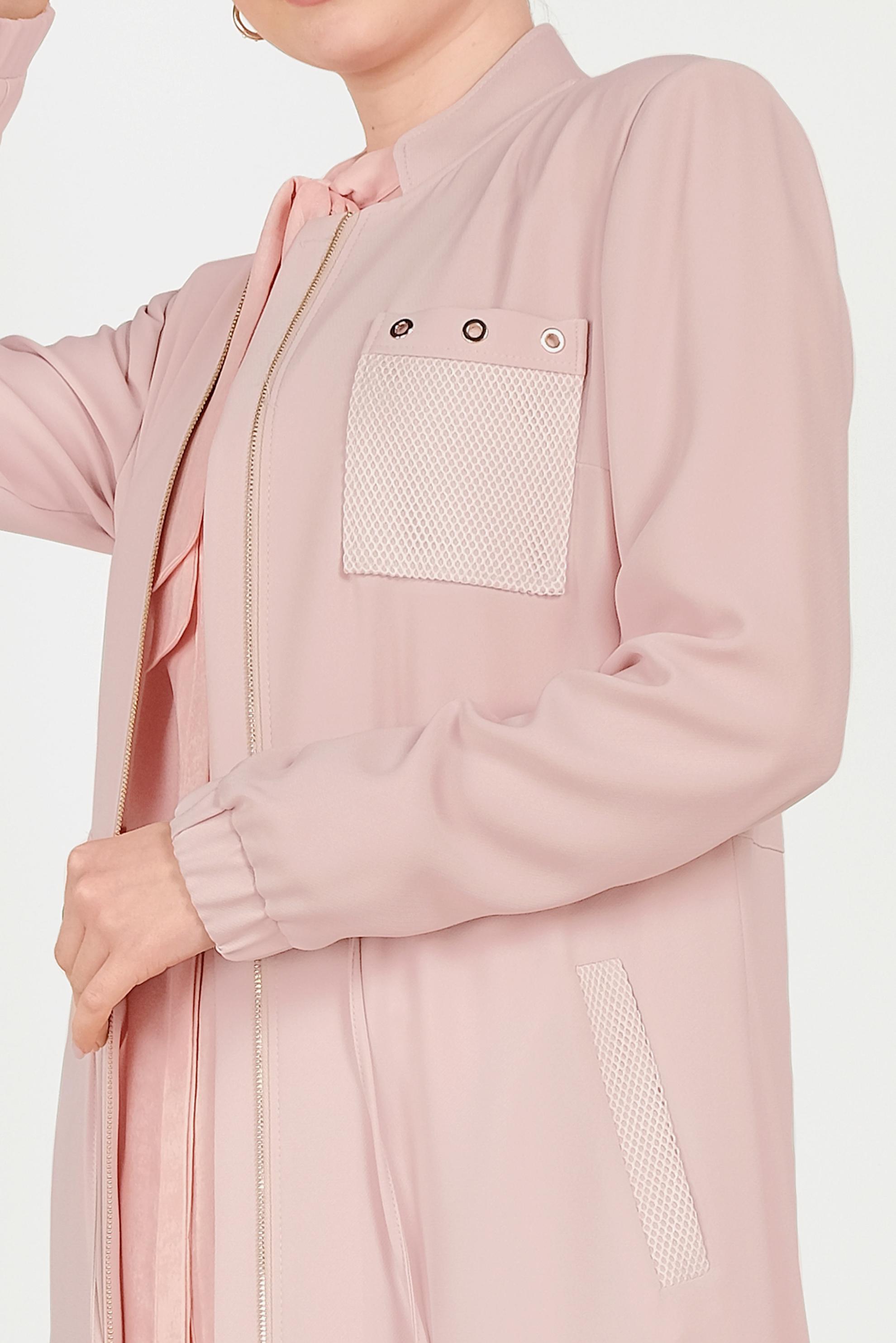 Tesettür giyim PUDRA BEL BÜZGÜLÜ FERMUARLI PARDESÜ 10161