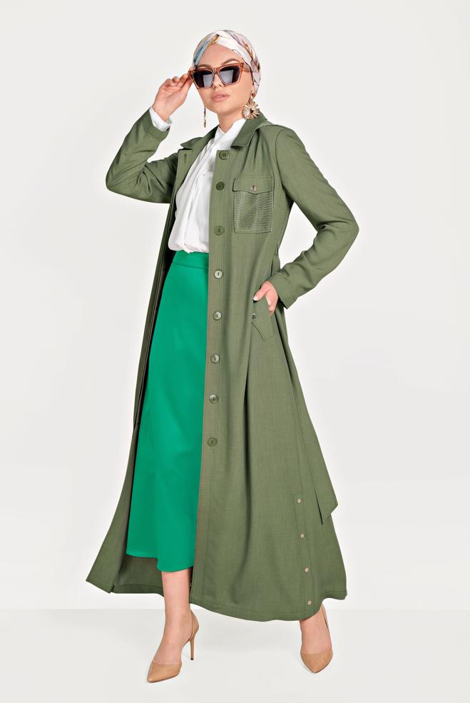 Hijab clothing  FISHNET DETAILED BUTTONED COAT 10162 - ALVİNA