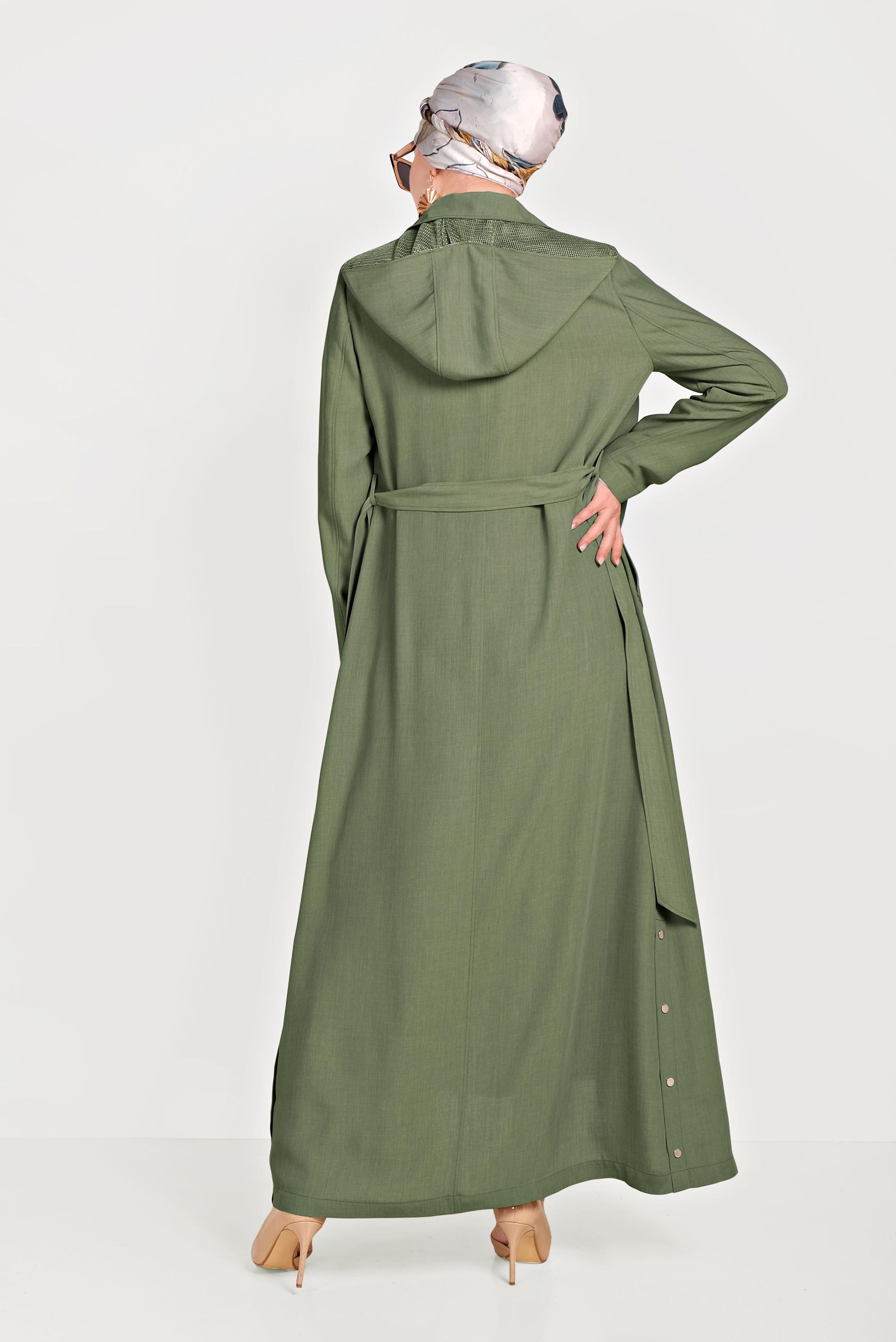 Hijab clothing KHAKI FISHNET DETAILED BUTTONED COAT 10162