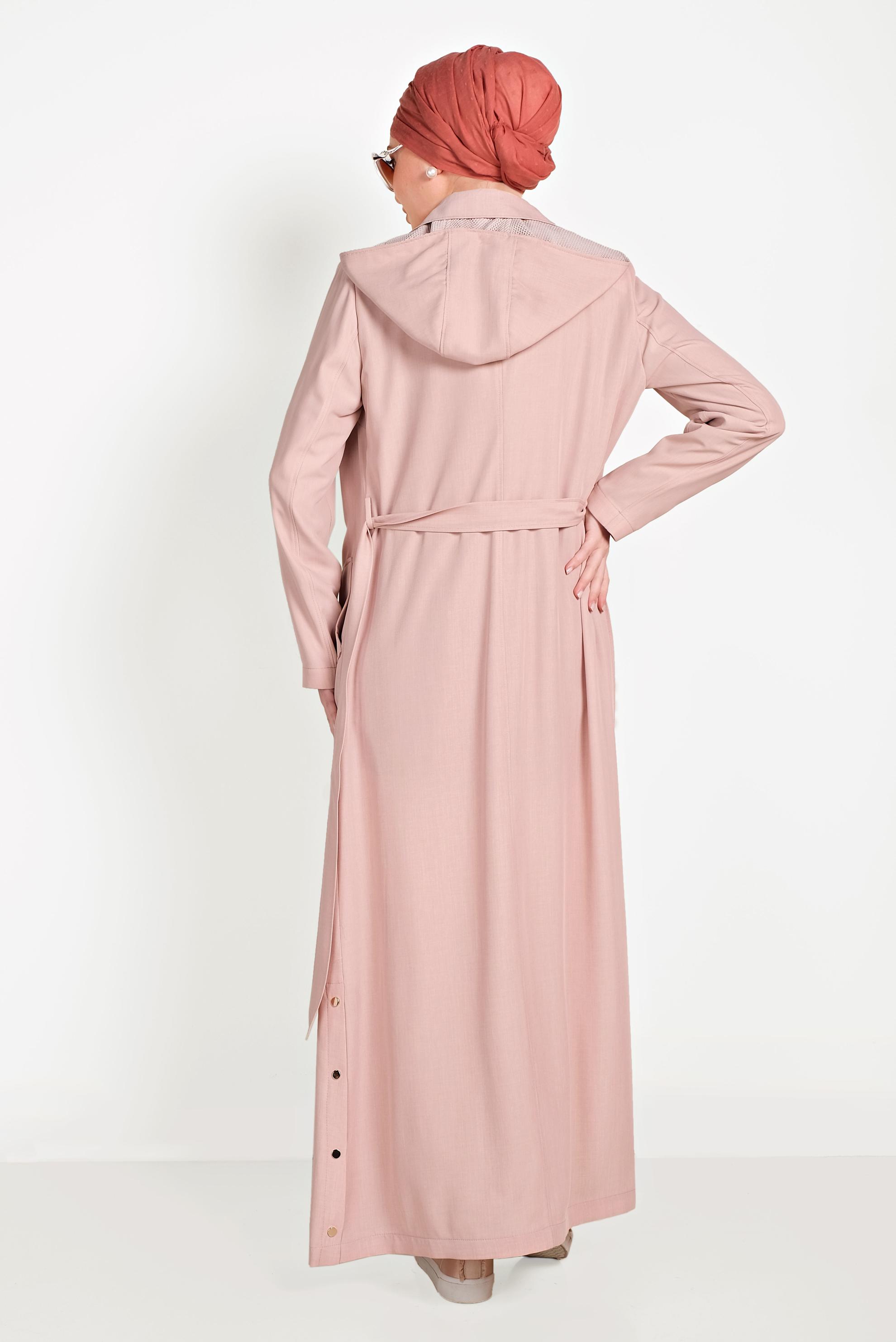 Tesettür giyim PUDRA FİLE DETAYLI DÜĞMELİ PARDESÜ 10162