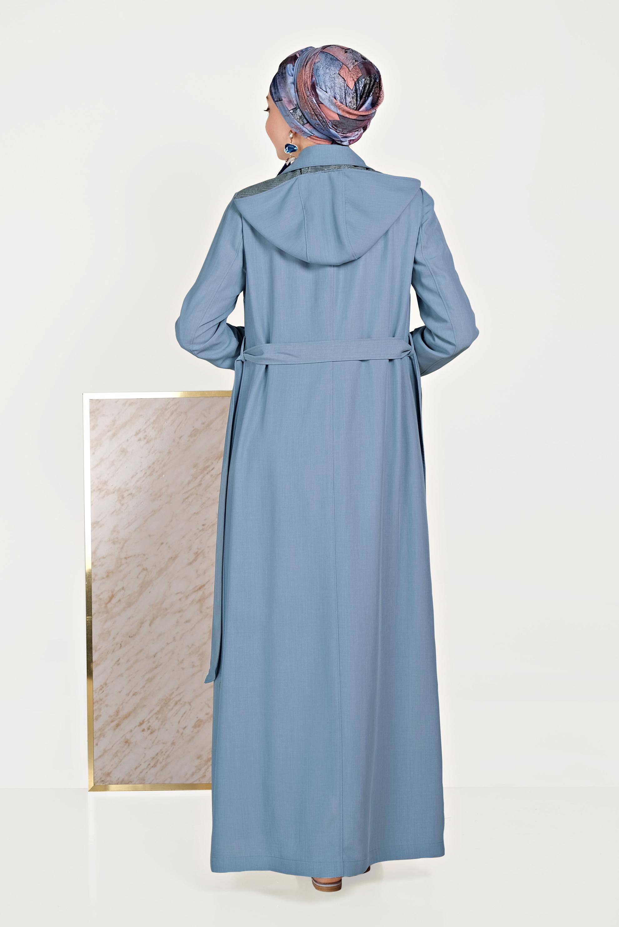 Hijab clothing BLUE FISHNET DETAILED BUTTONED COAT 10162