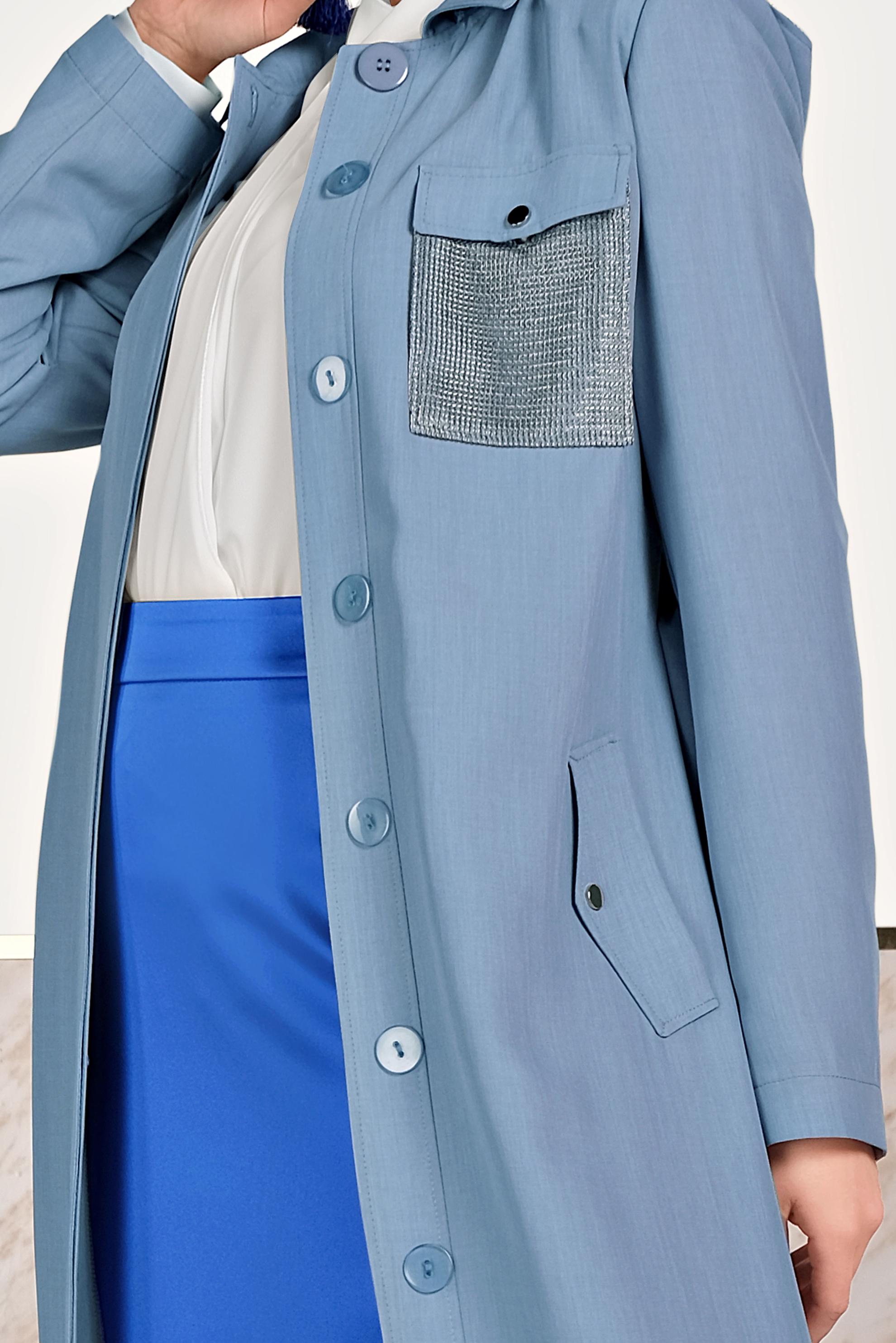 Hijab clothing BLUE FISHNET DETAILED BUTTONED COAT 10162
