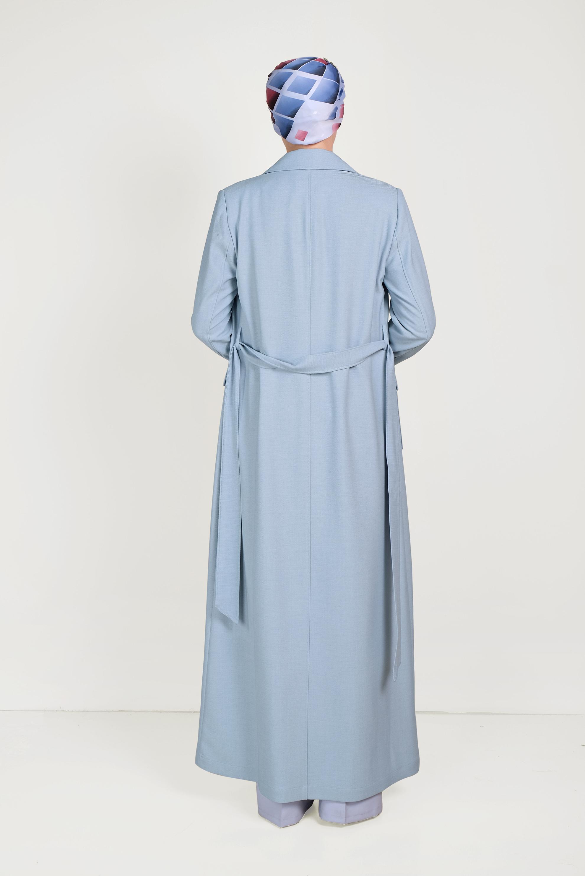 Tesettür giyim MAVİ KUŞAKLI DÜĞMELİ PARDESÜ 10163