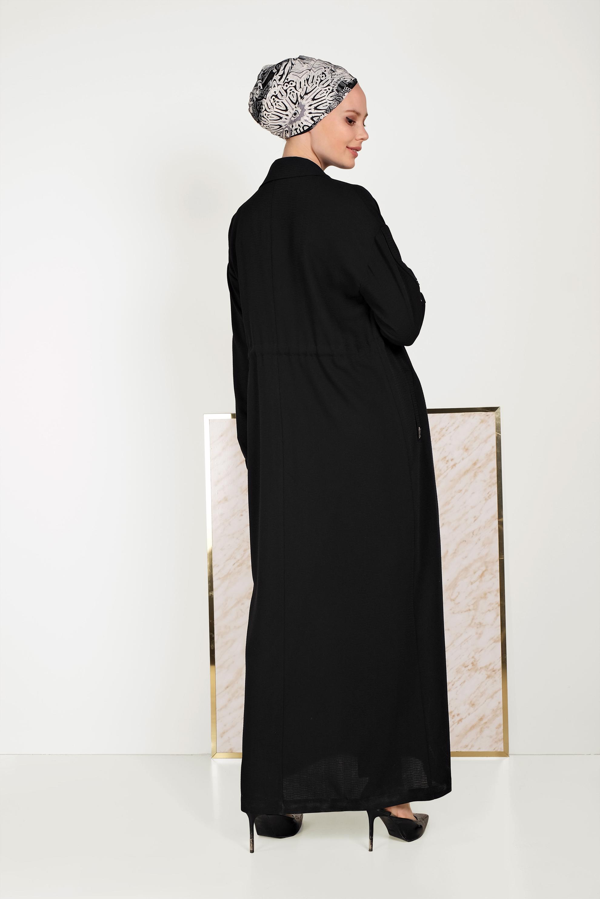 Tesettür giyim SİYAH ERKEK YAKA FERMUARLI LASTİKLİ PARDESÜ 10164