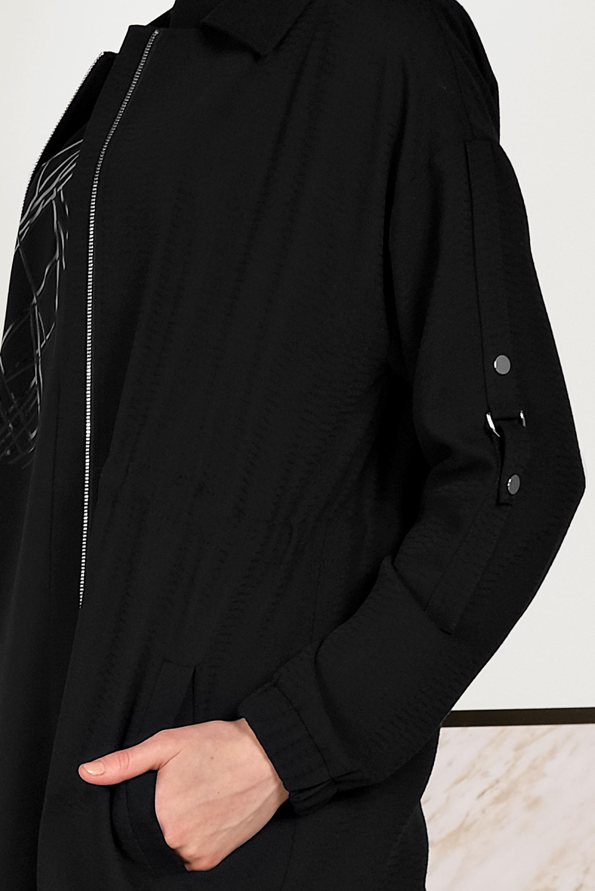 Tesettür giyim SİYAH ERKEK YAKA FERMUARLI LASTİKLİ PARDESÜ 10164