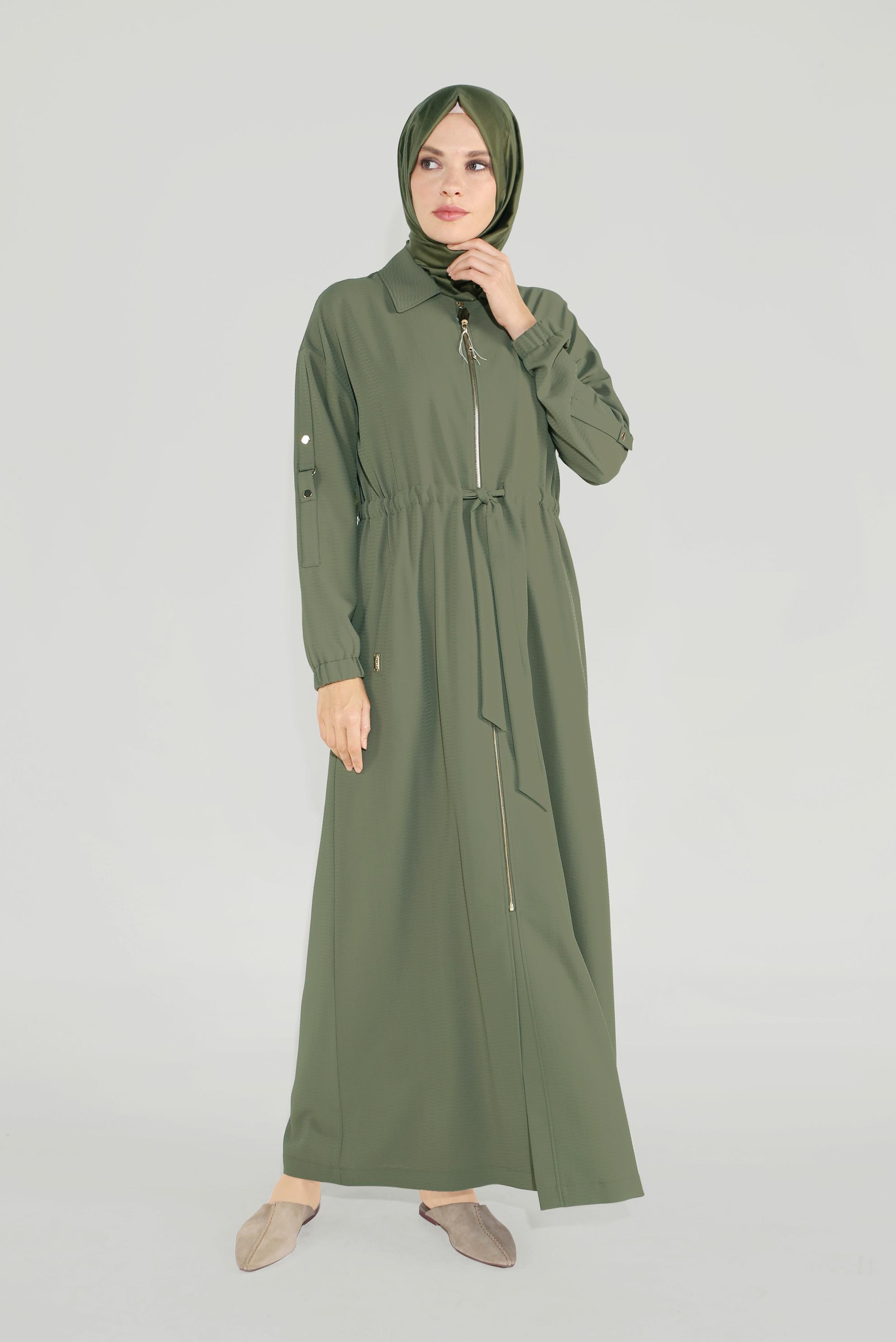 Tesettür giyim HAKİ ERKEK YAKA FERMUARLI LASTİKLİ PARDESÜ 10164