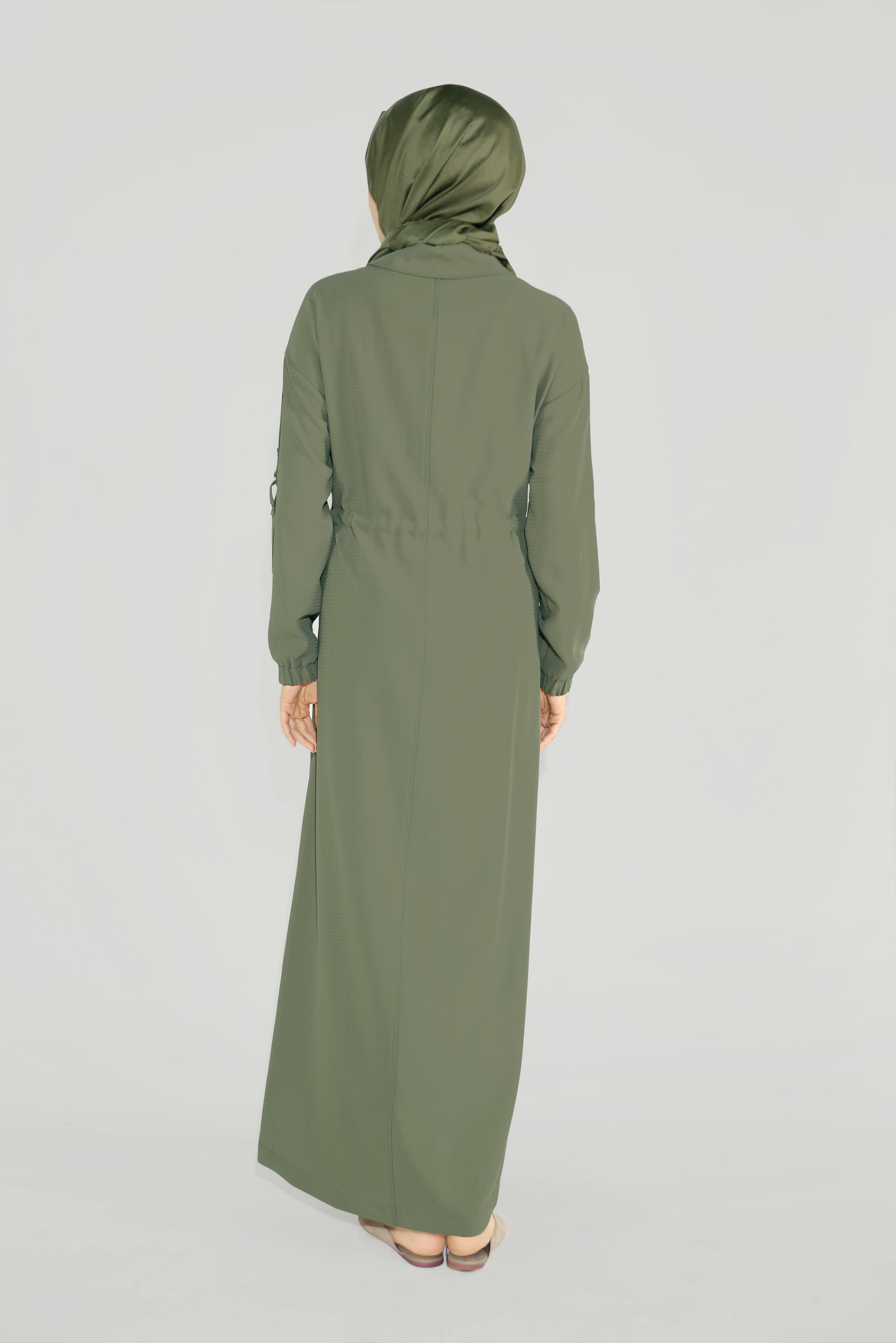 Tesettür giyim HAKİ ERKEK YAKA FERMUARLI LASTİKLİ PARDESÜ 10164