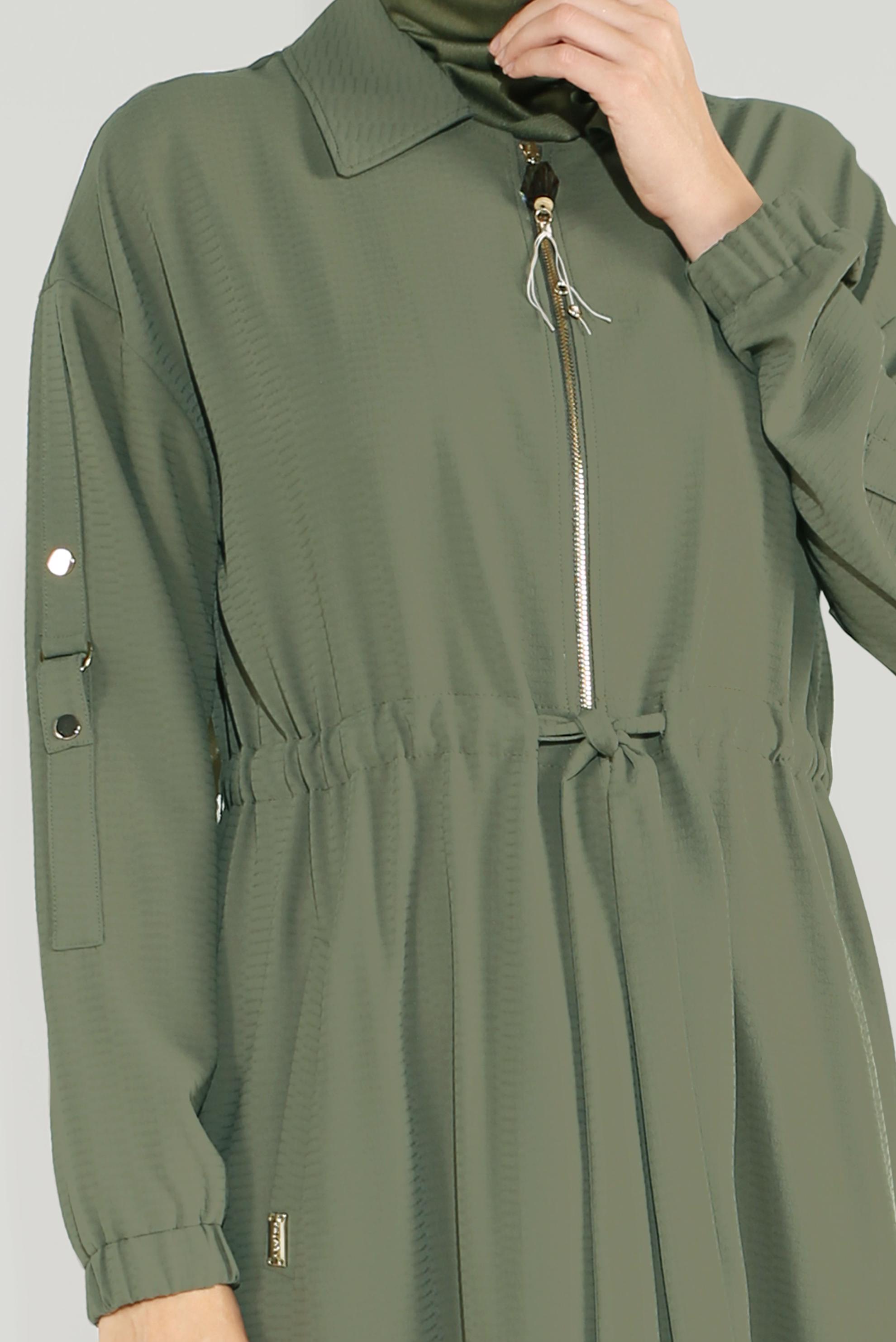 Tesettür giyim HAKİ ERKEK YAKA FERMUARLI LASTİKLİ PARDESÜ 10164