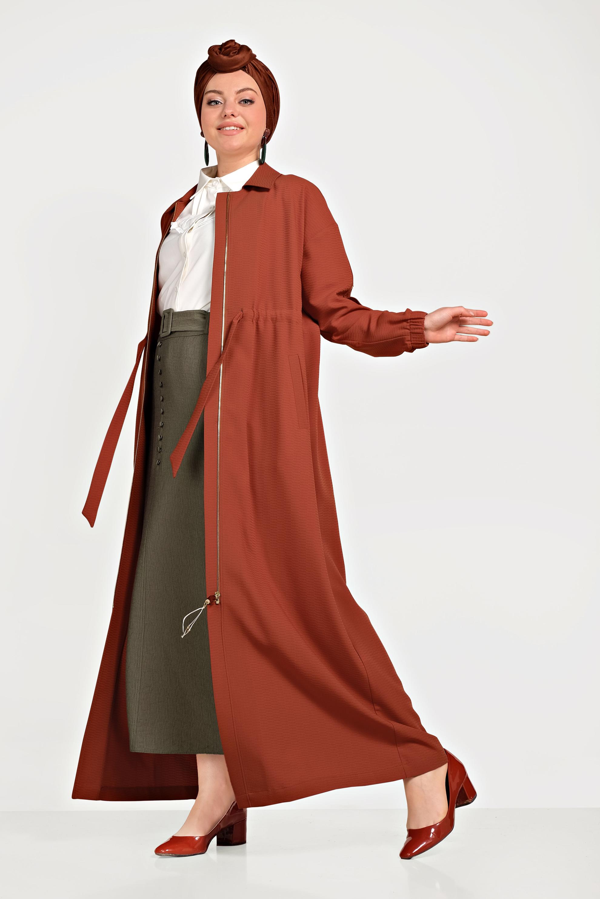 Tesettür giyim TURUNCU ERKEK YAKA FERMUARLI LASTİKLİ PARDESÜ 10164