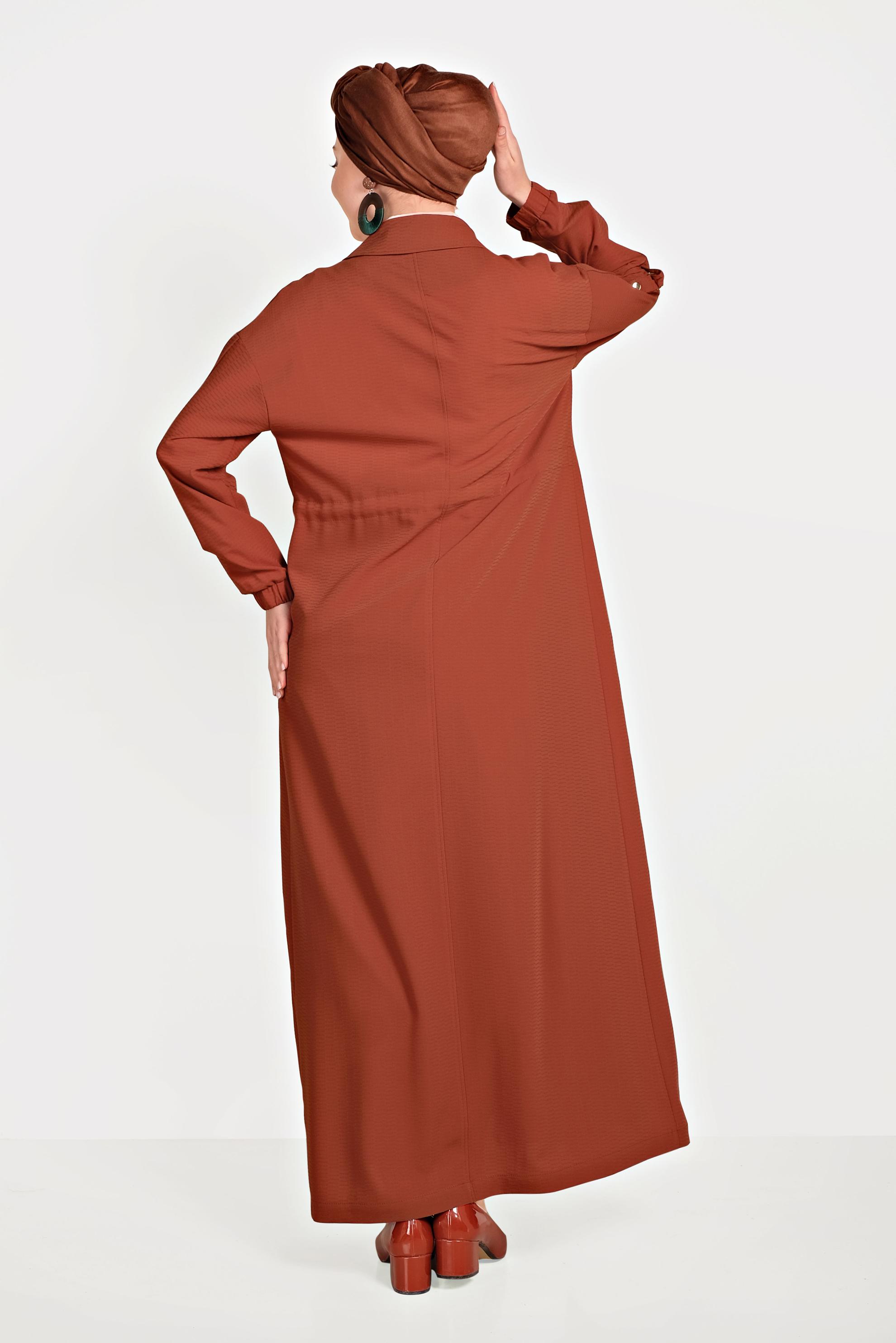 Tesettür giyim TURUNCU ERKEK YAKA FERMUARLI LASTİKLİ PARDESÜ 10164