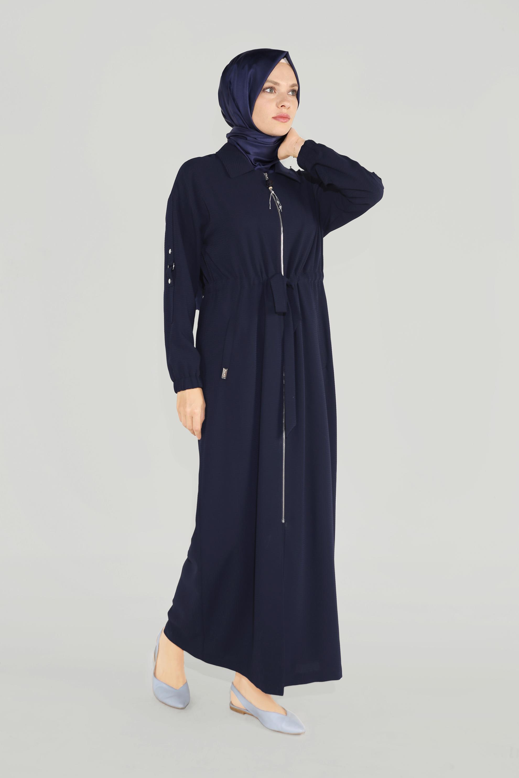 Tesettür giyim LACİVERT ERKEK YAKA FERMUARLI LASTİKLİ PARDESÜ 10164