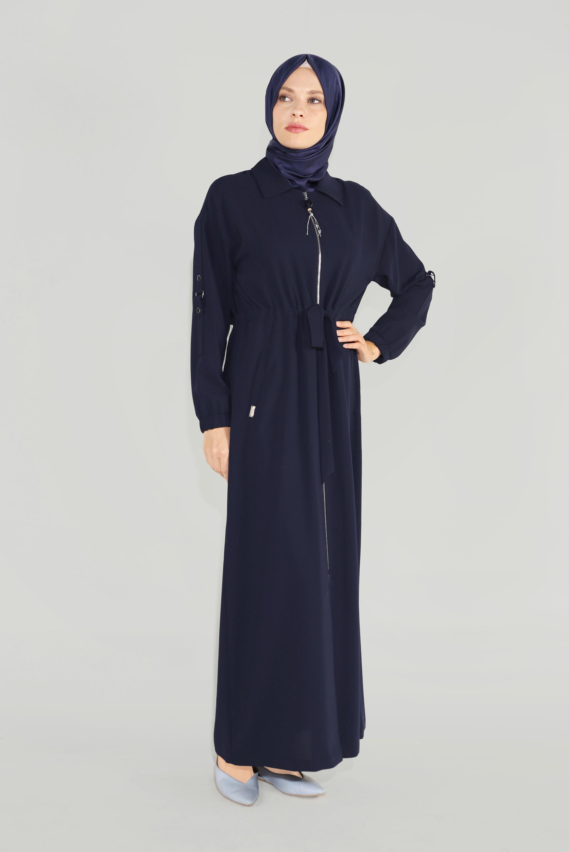 Tesettür giyim LACİVERT ERKEK YAKA FERMUARLI LASTİKLİ PARDESÜ 10164