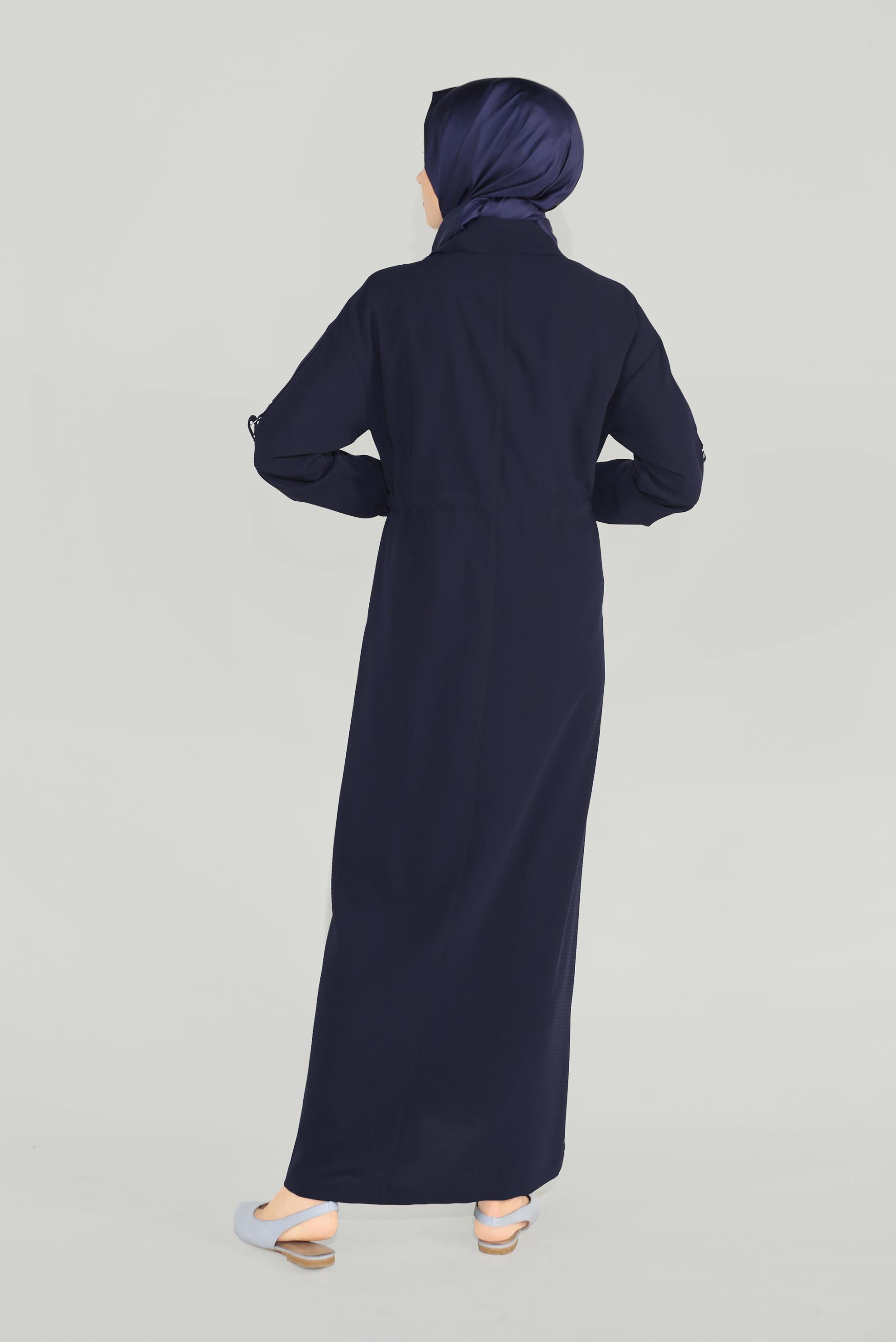 Tesettür giyim LACİVERT ERKEK YAKA FERMUARLI LASTİKLİ PARDESÜ 10164
