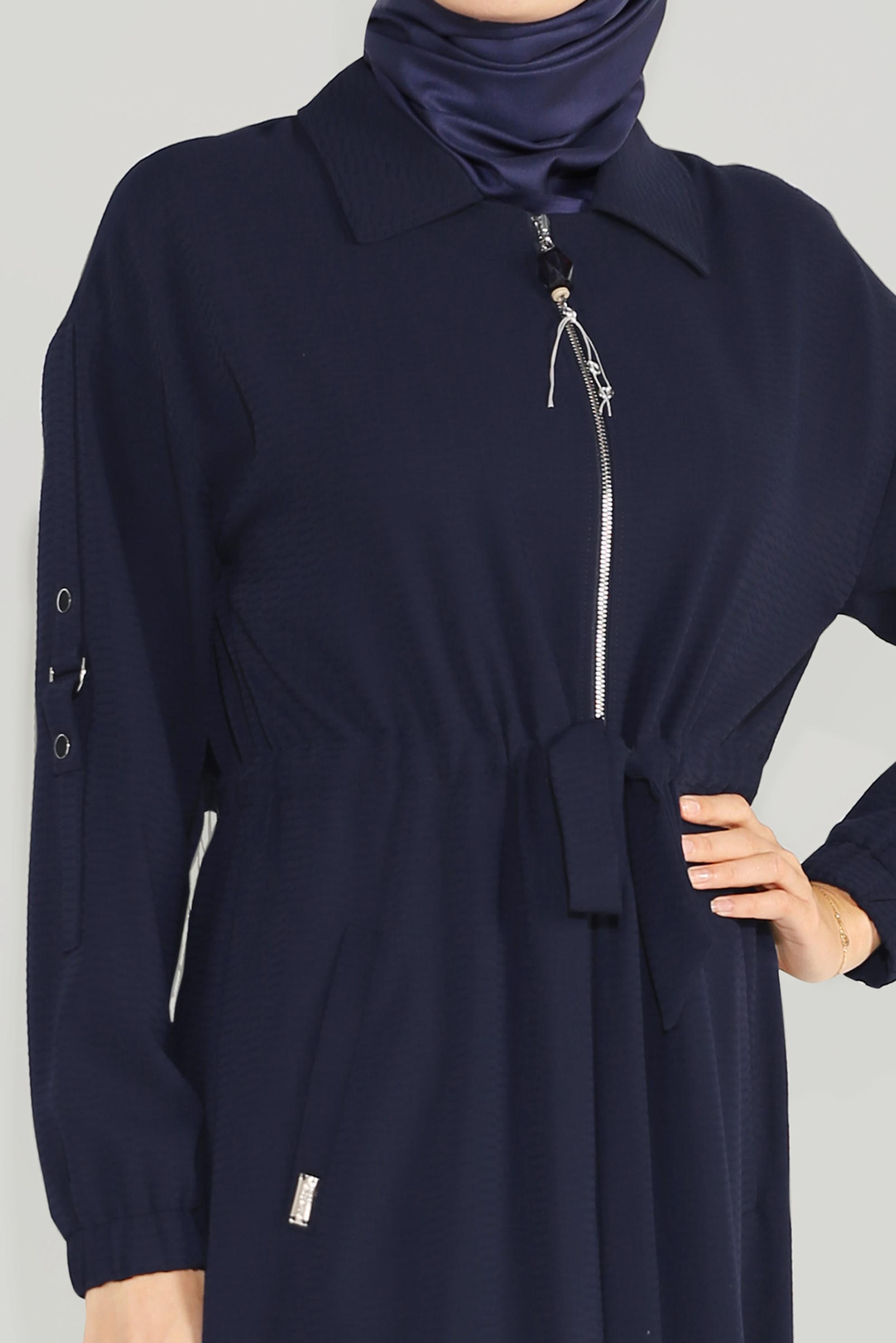 Tesettür giyim LACİVERT ERKEK YAKA FERMUARLI LASTİKLİ PARDESÜ 10164