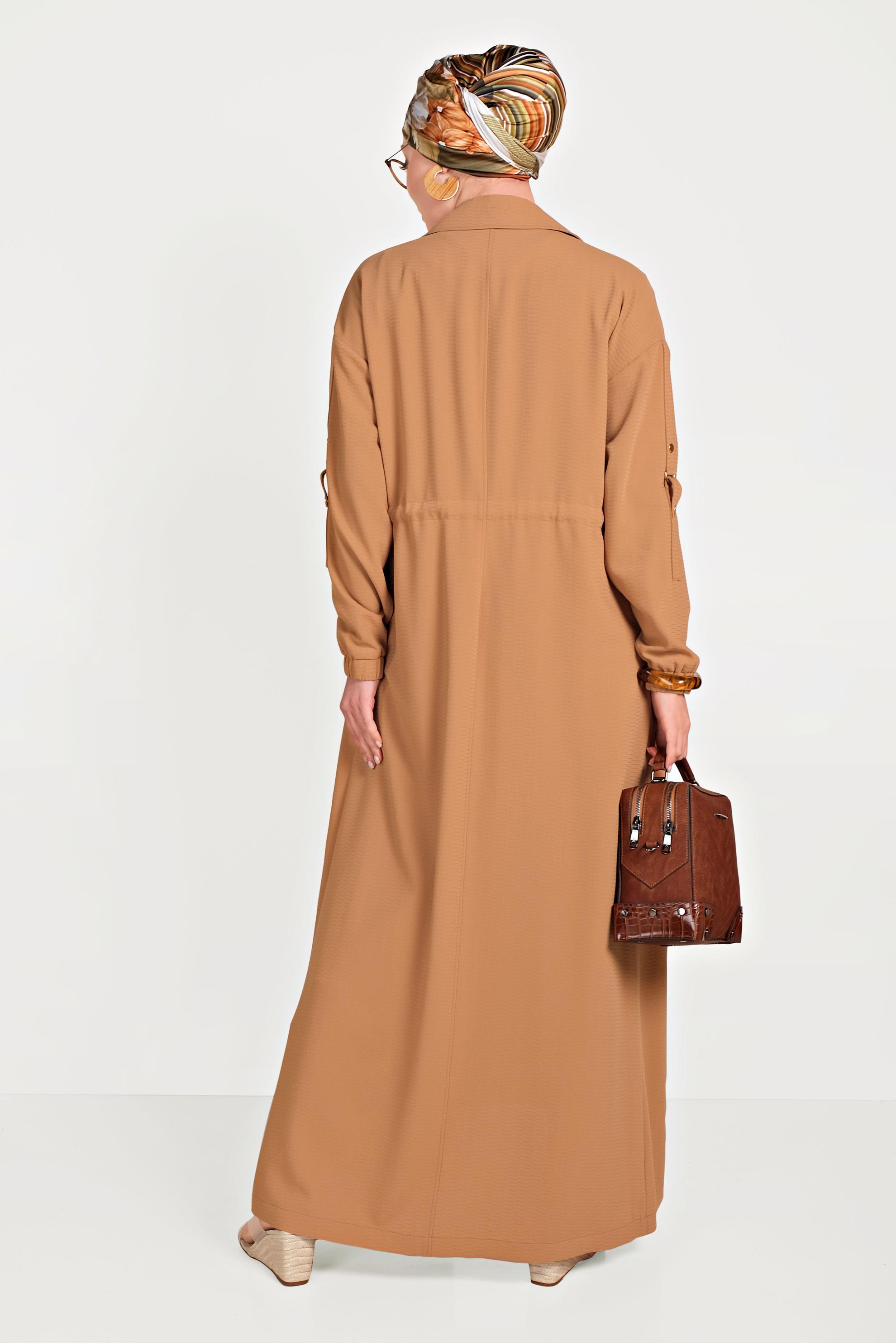 Tesettür giyim KAHVE ERKEK YAKA FERMUARLI LASTİKLİ PARDESÜ 10164