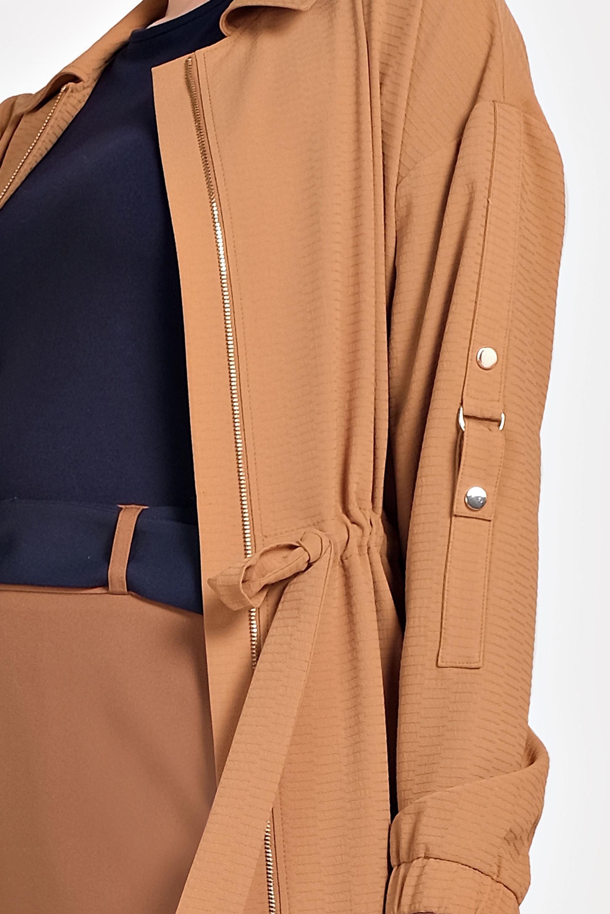 Tesettür giyim KAHVE ERKEK YAKA FERMUARLI LASTİKLİ PARDESÜ 10164