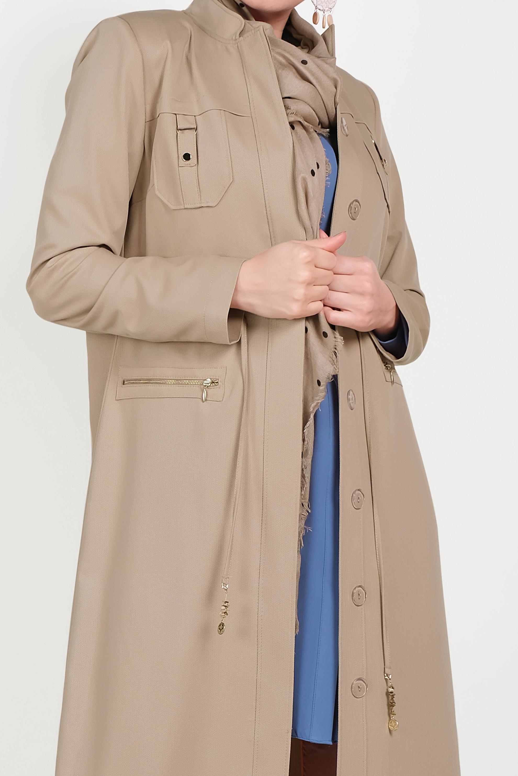 Tesettür giyim KAHVE BÜZGÜLÜ HAKİM YAKA PARDESÜ 10165