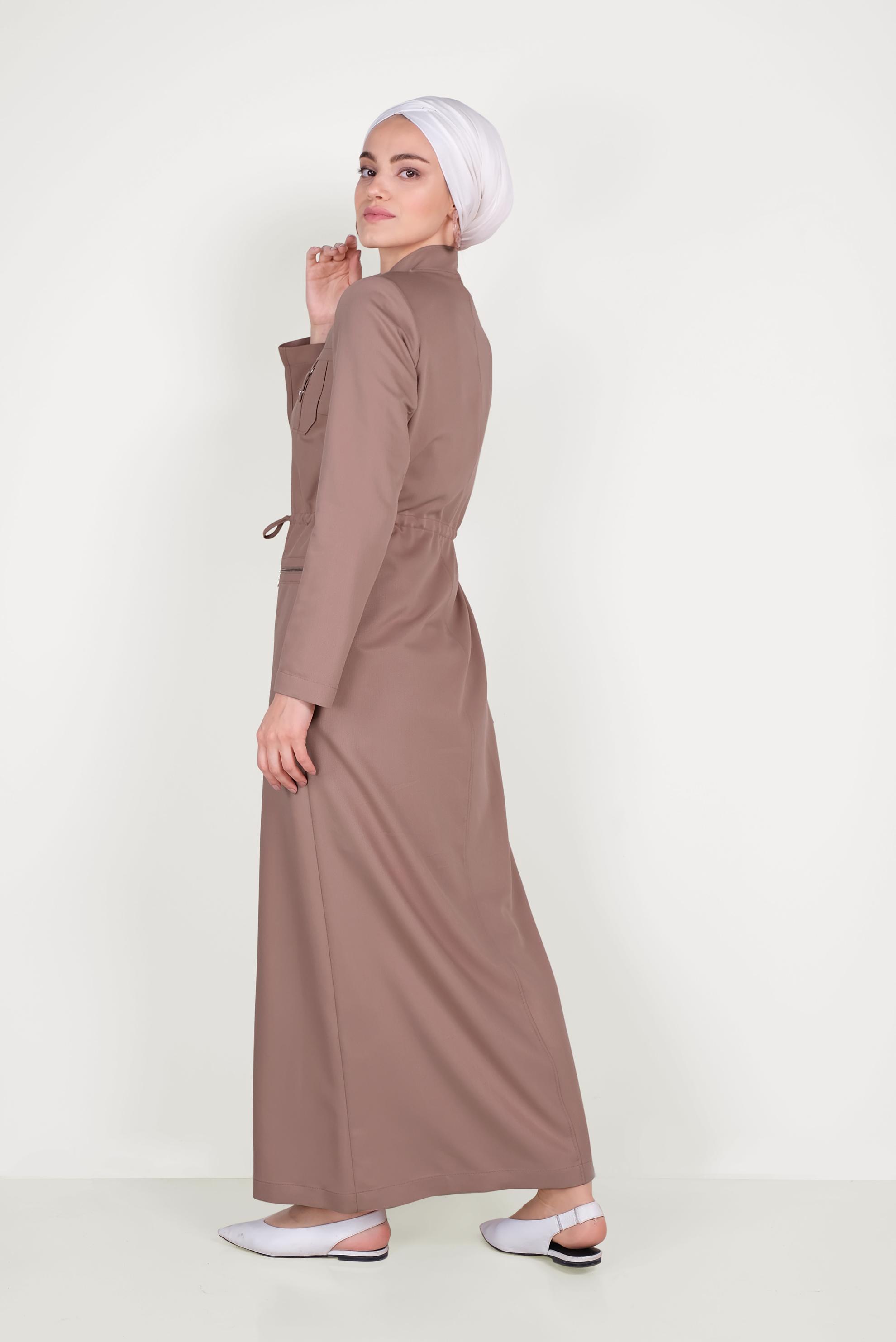 Tesettür giyim PEMBE BÜZGÜLÜ HAKİM YAKA PARDESÜ 10165