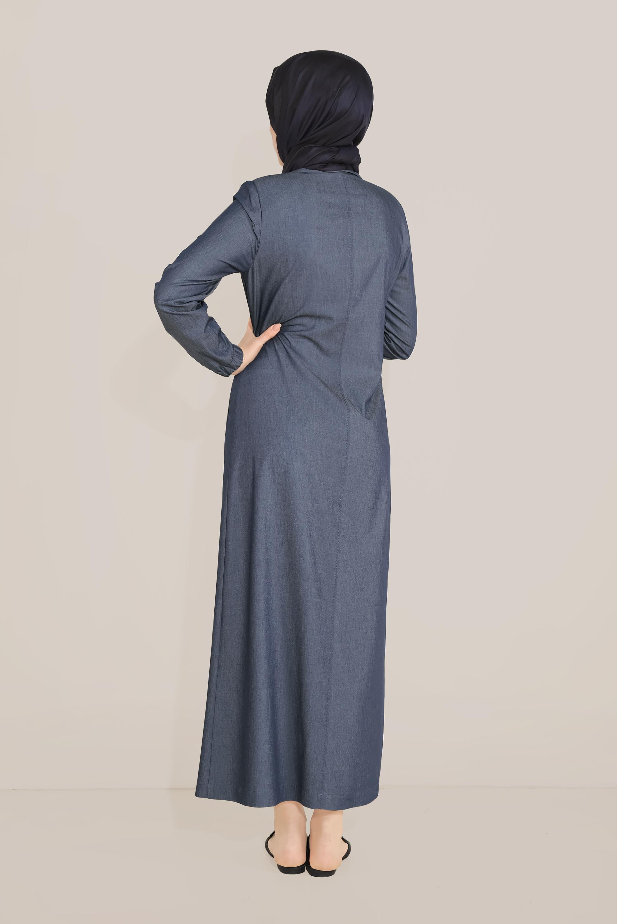 Tesettür giyim LACİVERT BELDEN BAĞCIKLI CEPLİ PARDESÜ 10166