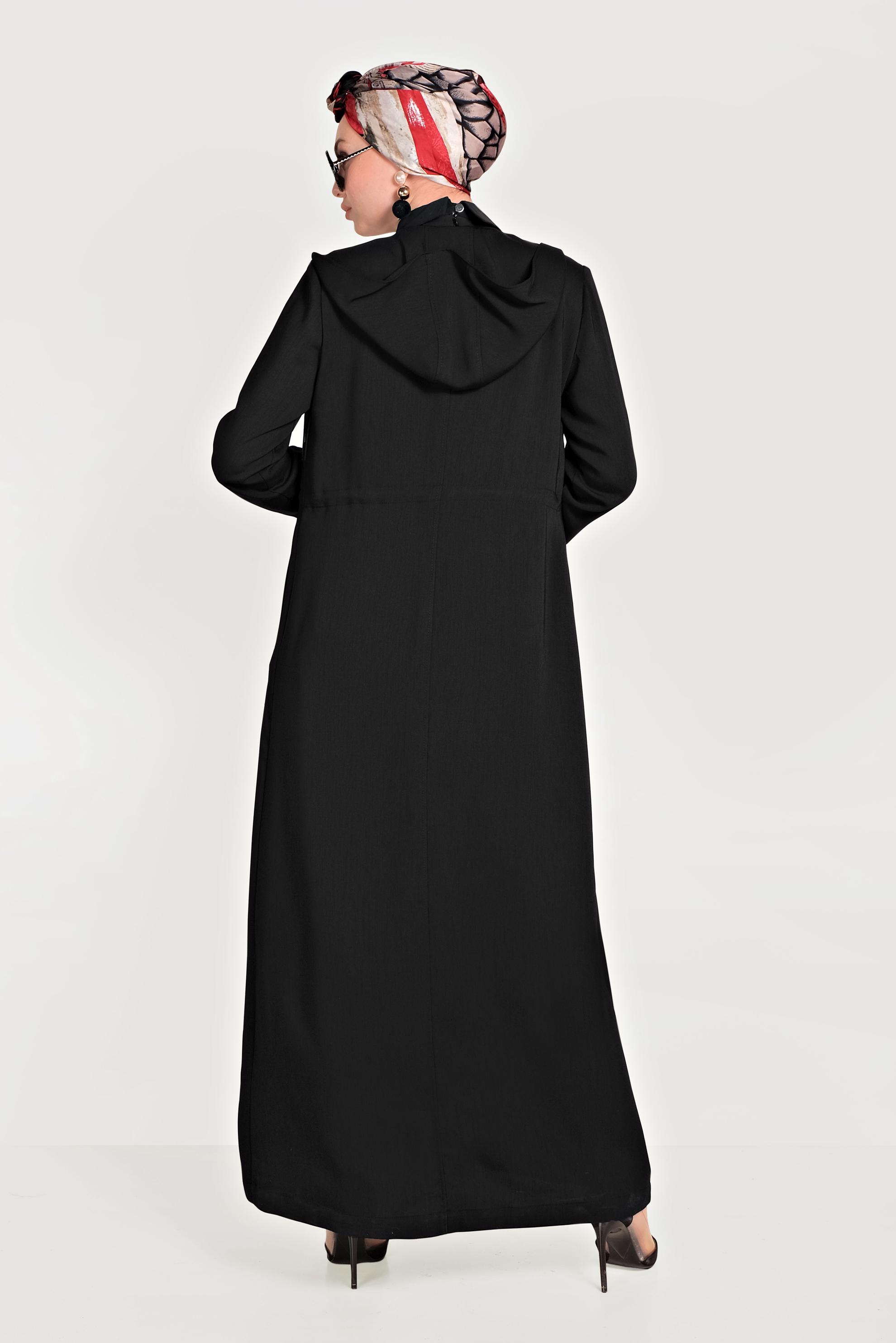 Tesettür giyim SİYAH BELİ BAĞCIKLI PARDESÜ 10167