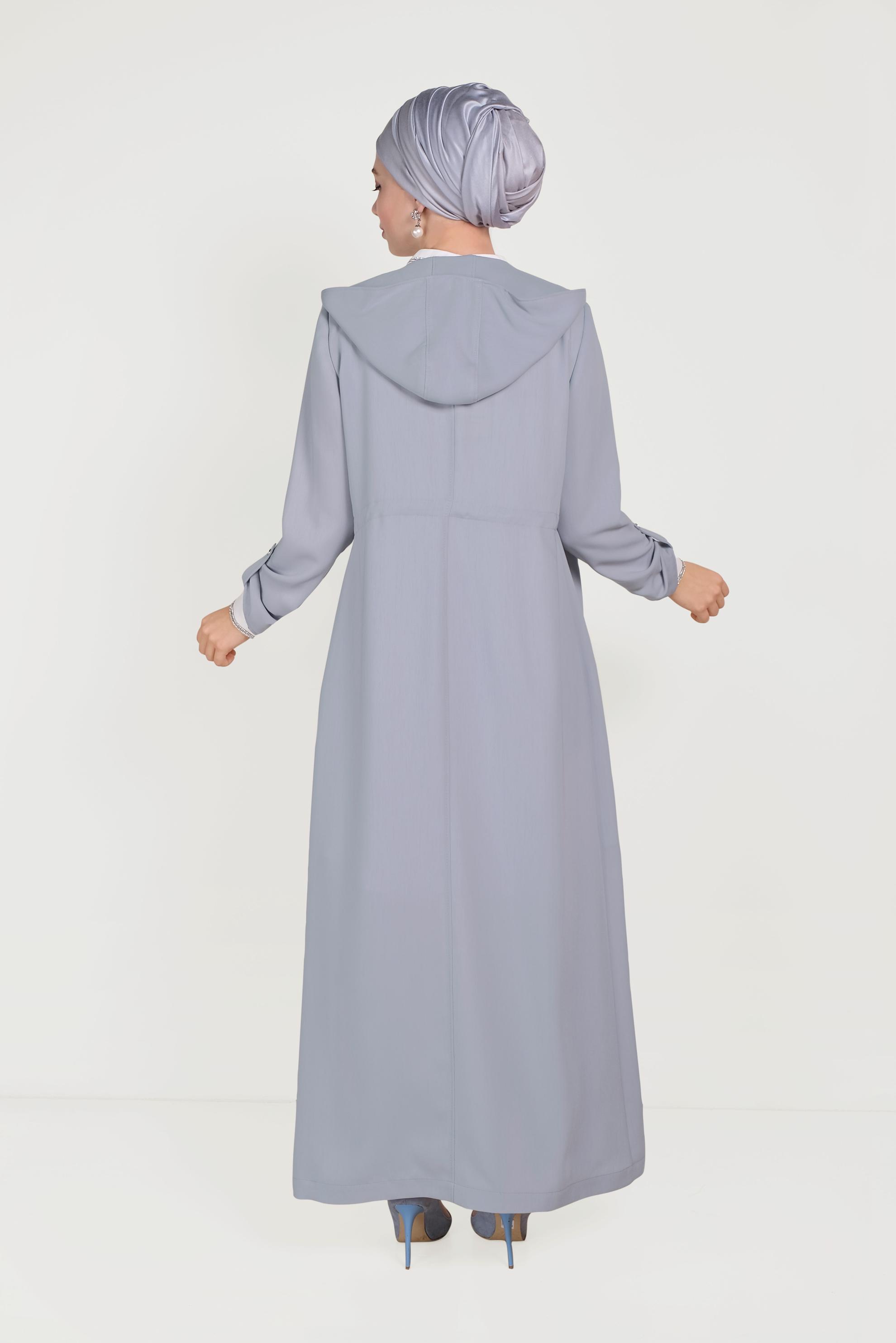 Tesettür giyim GRİ BELİ BAĞCIKLI PARDESÜ 10167