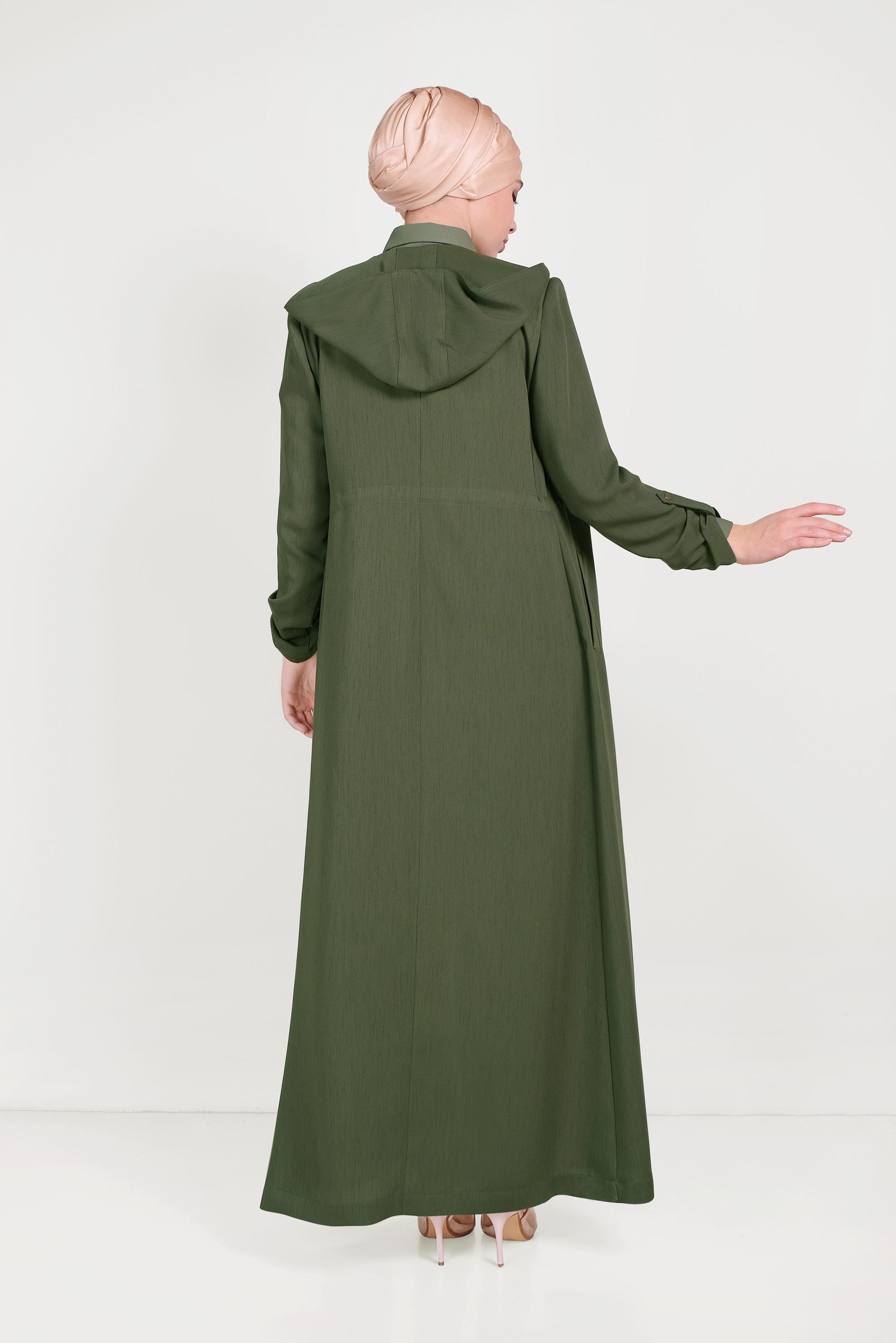 Tesettür giyim HAKİ BELİ BAĞCIKLI PARDESÜ 10167