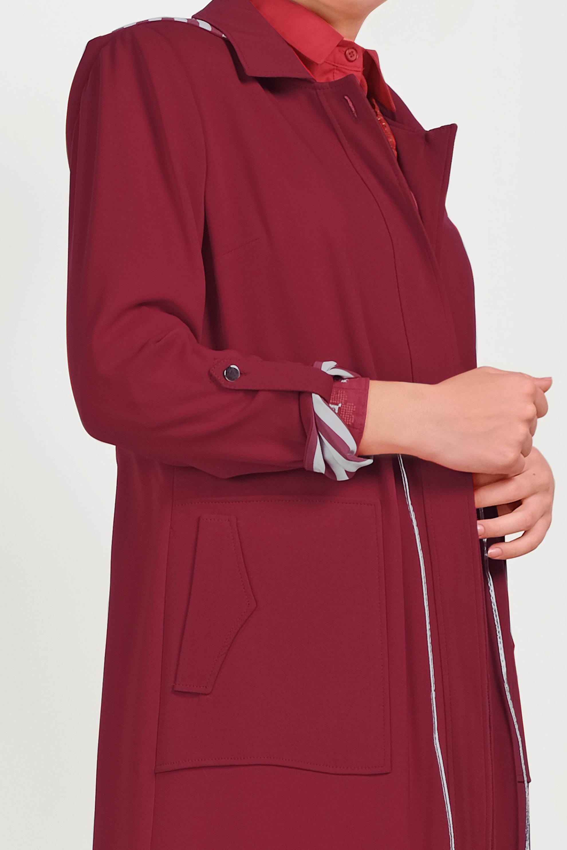 Tesettür giyim KIRMIZI BELİ BÜZGÜLÜ KAPÜŞONLU PARDESÜ 10168