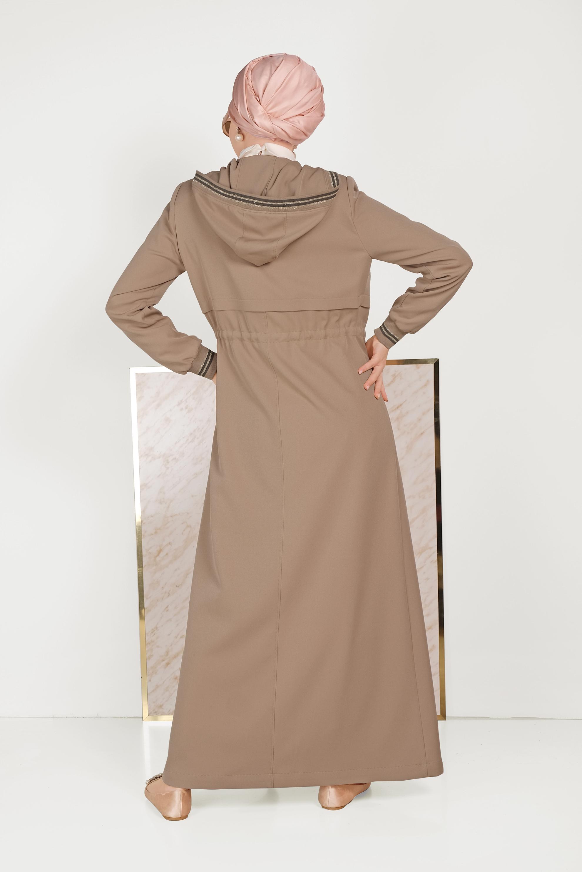 Tesettür giyim KAHVE ŞERİT DETAYLI PARDESÜ 10170