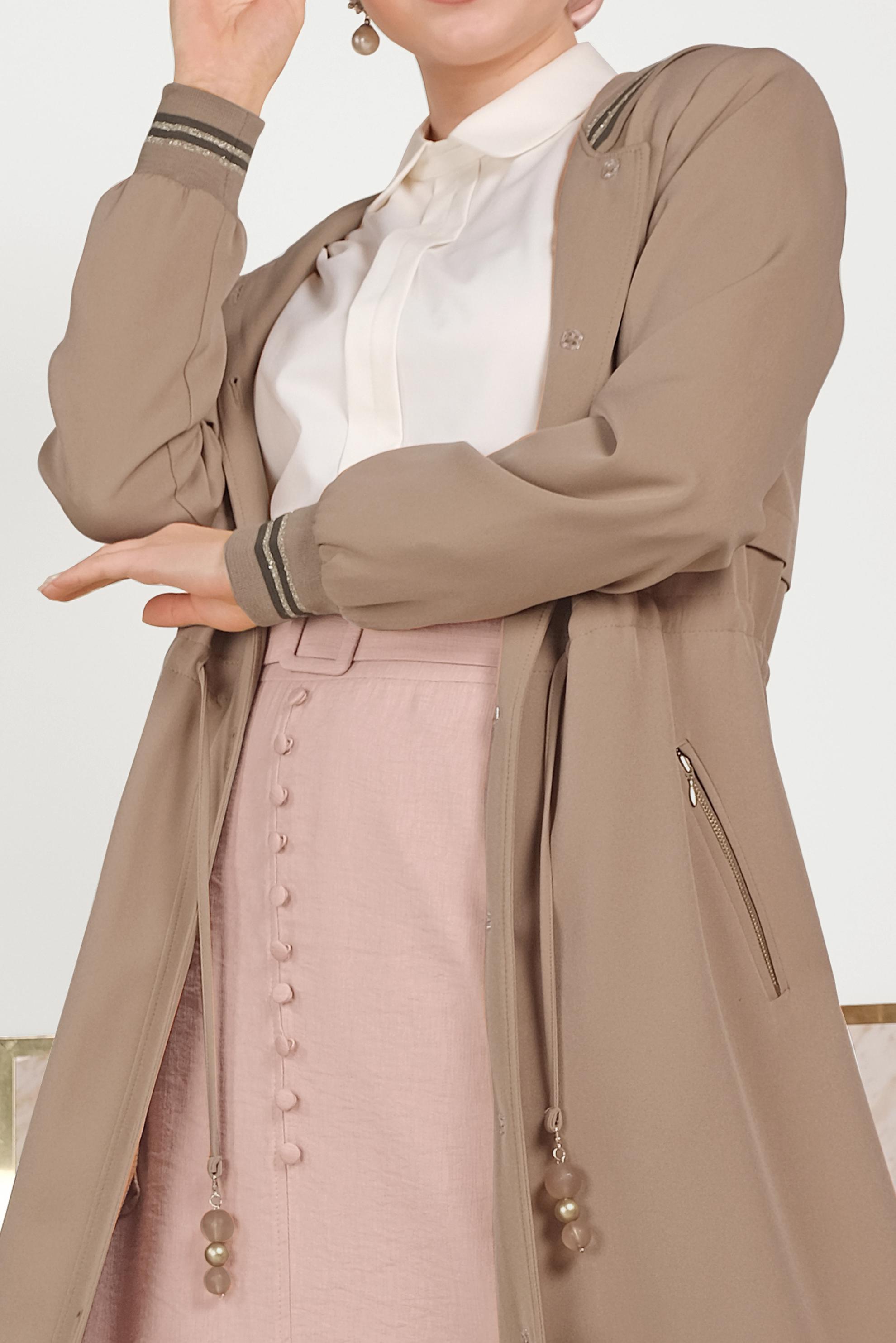 Tesettür giyim KAHVE ŞERİT DETAYLI PARDESÜ 10170