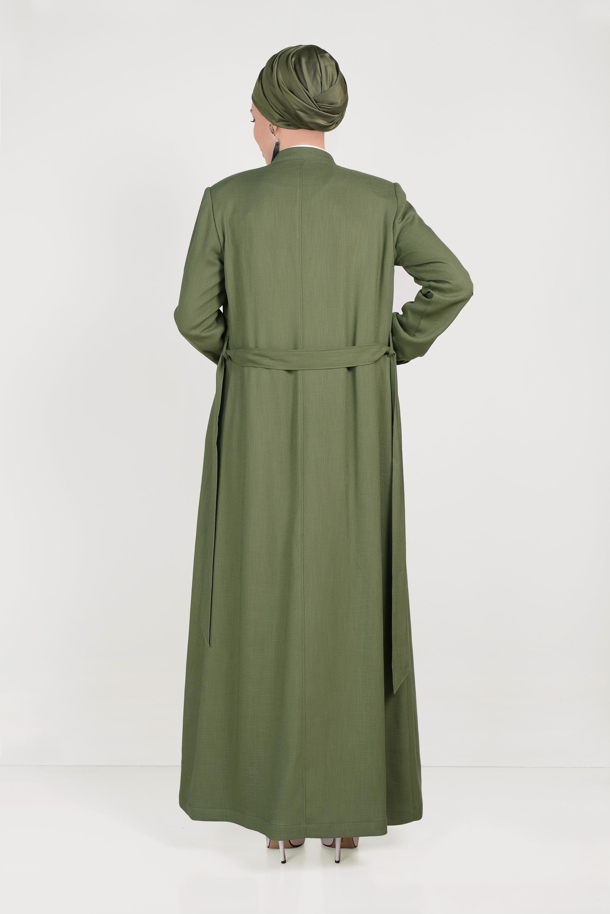 Tesettür giyim HAKİ NAKIŞLI FERMUARLI PARDESÜ 10183