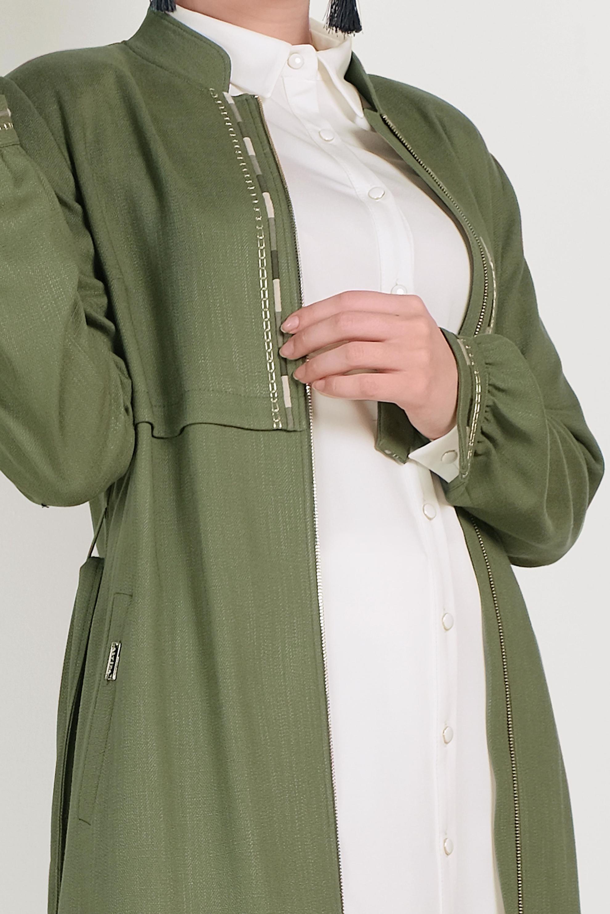 Tesettür giyim HAKİ NAKIŞLI FERMUARLI PARDESÜ 10183