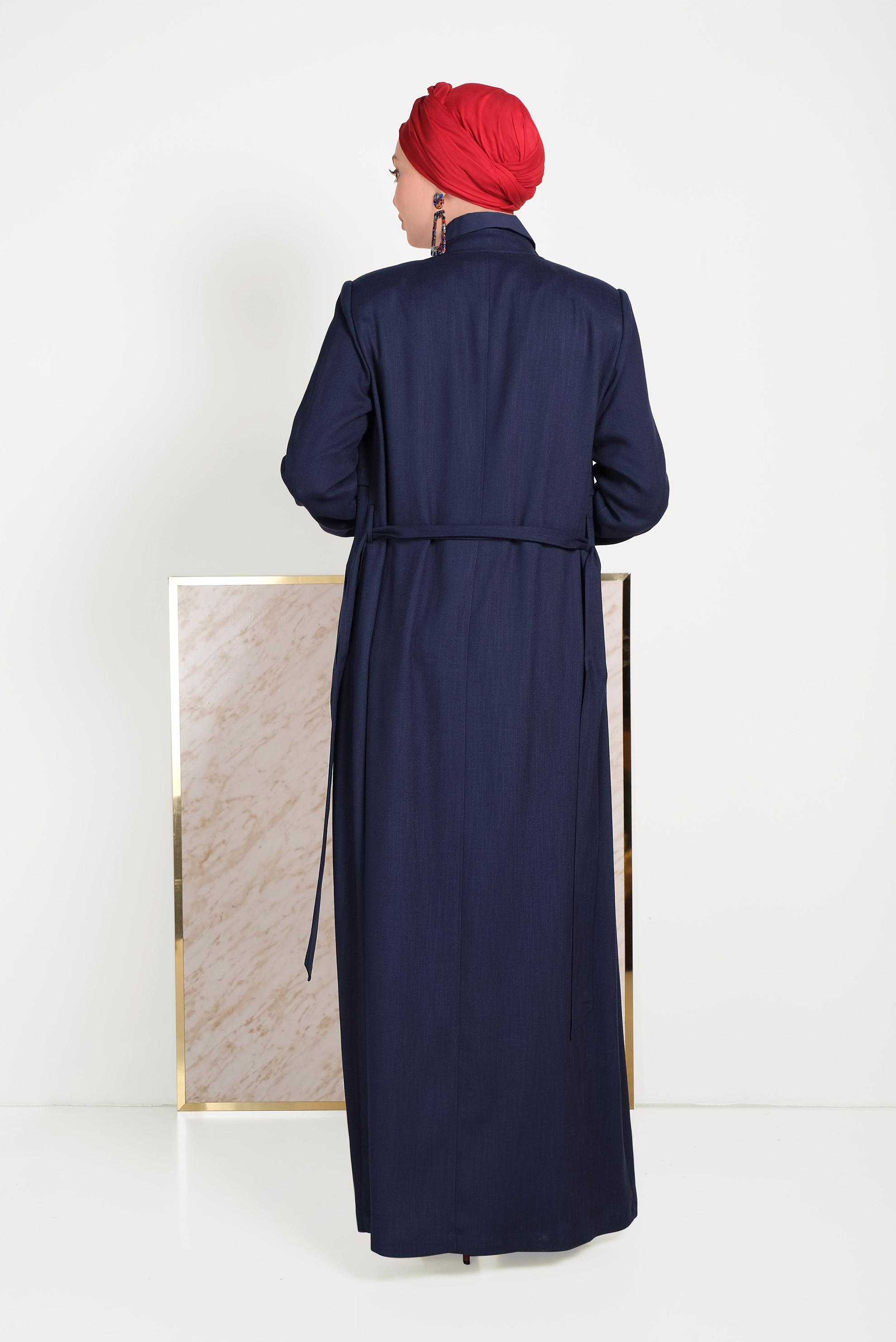 Tesettür giyim LACİVERT NAKIŞLI FERMUARLI PARDESÜ 10183