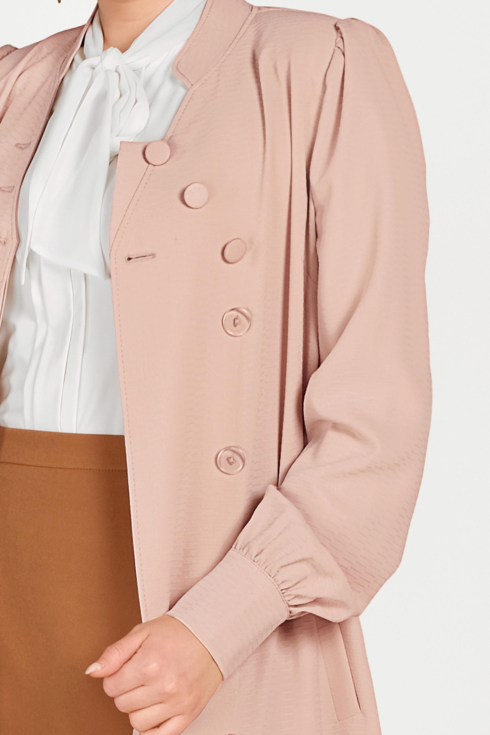 Tesettür giyim BEJ HAKİM YAKA DÜĞMELİ PARDESÜ 10184