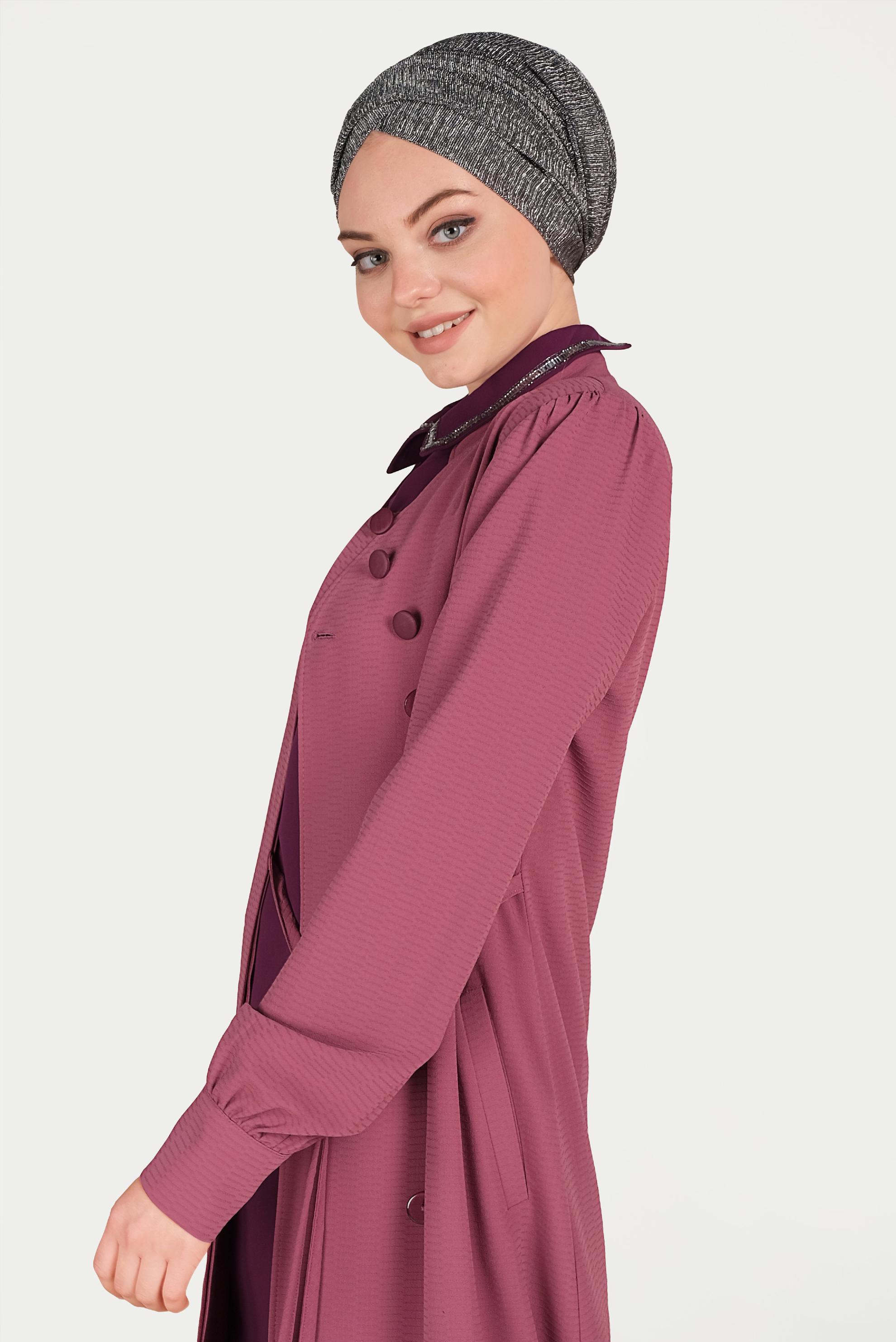 Hijab clothing POWDER BUTTONED TOPCOAT WITH MANDARIN COLLAR 10184