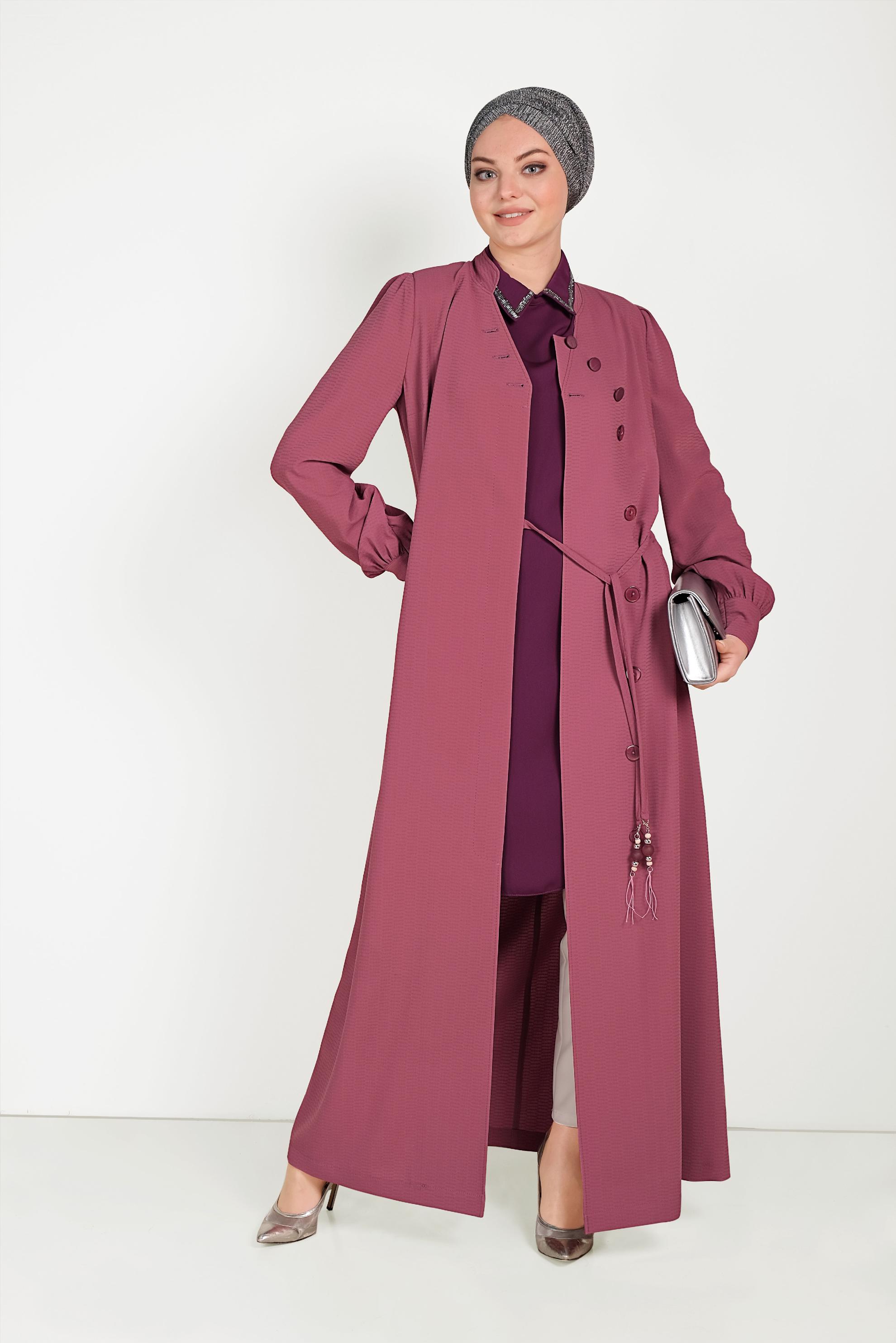 Hijab clothing POWDER BUTTONED TOPCOAT WITH MANDARIN COLLAR 10184
