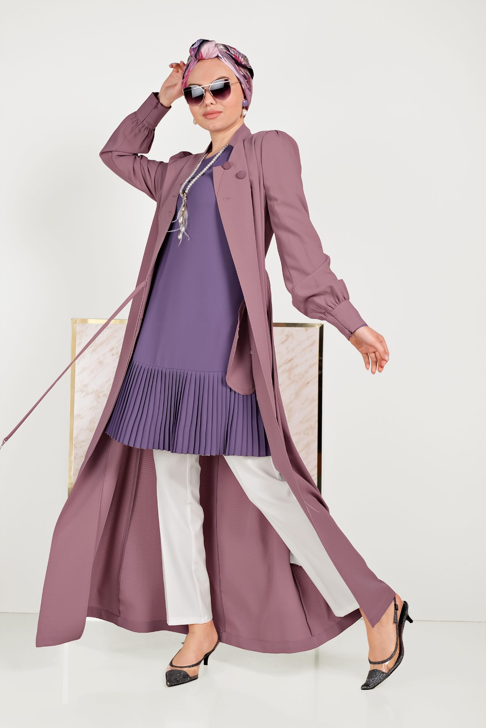 Tesettür giyim PEMBE HAKİM YAKA DÜĞMELİ PARDESÜ 10184