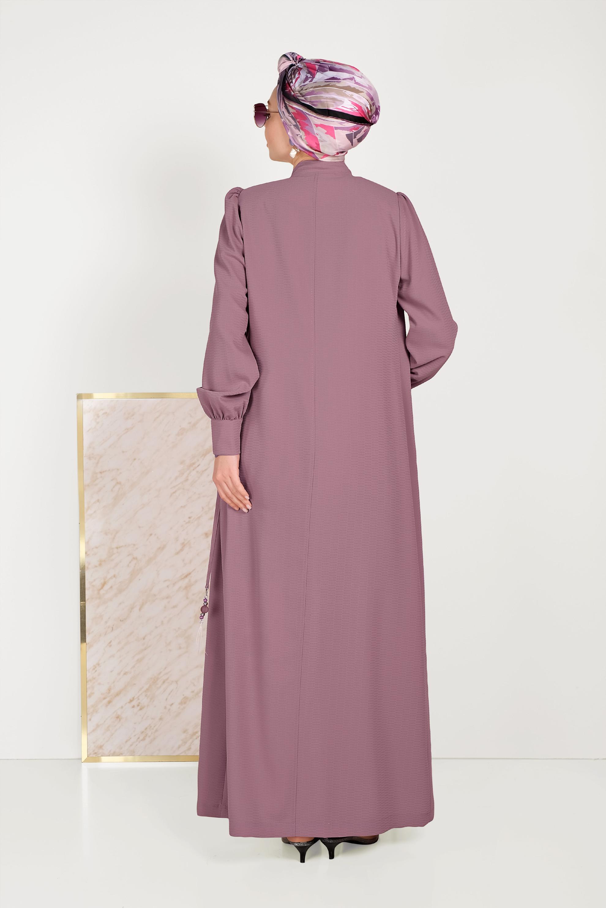 Tesettür giyim PEMBE HAKİM YAKA DÜĞMELİ PARDESÜ 10184