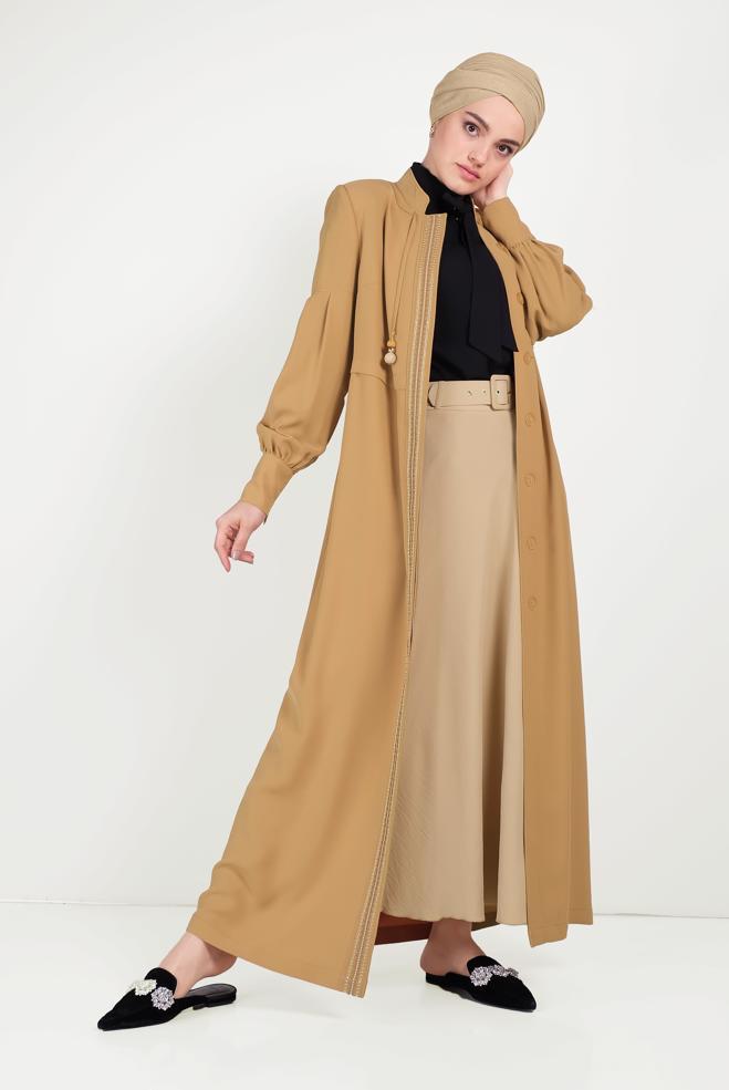 Tesettür giyim  DÜĞMELİ HAKİM YAKA PARDESÜ 10195 - ALVİNA