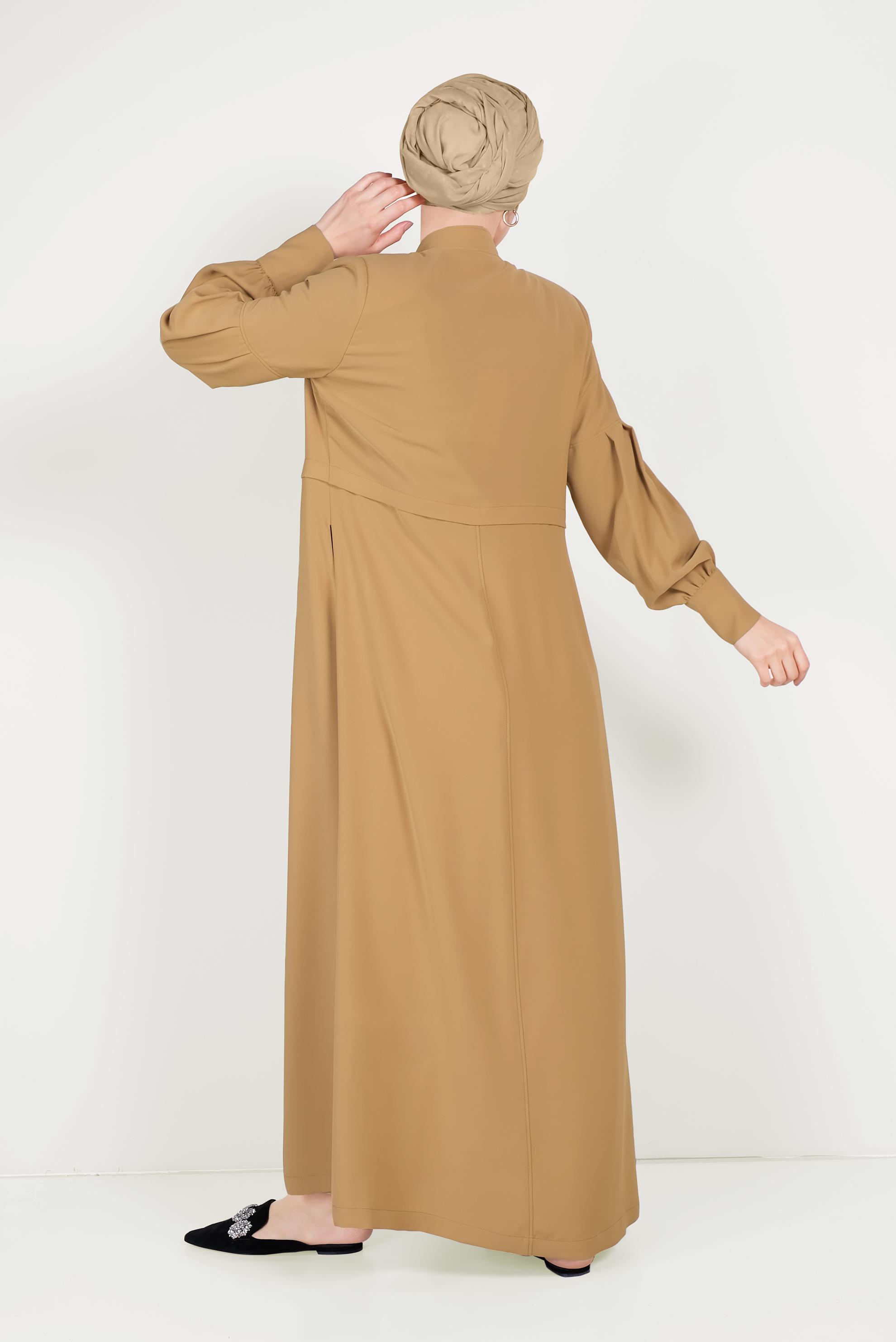 Tesettür giyim SARI DÜĞMELİ HAKİM YAKA PARDESÜ 10195