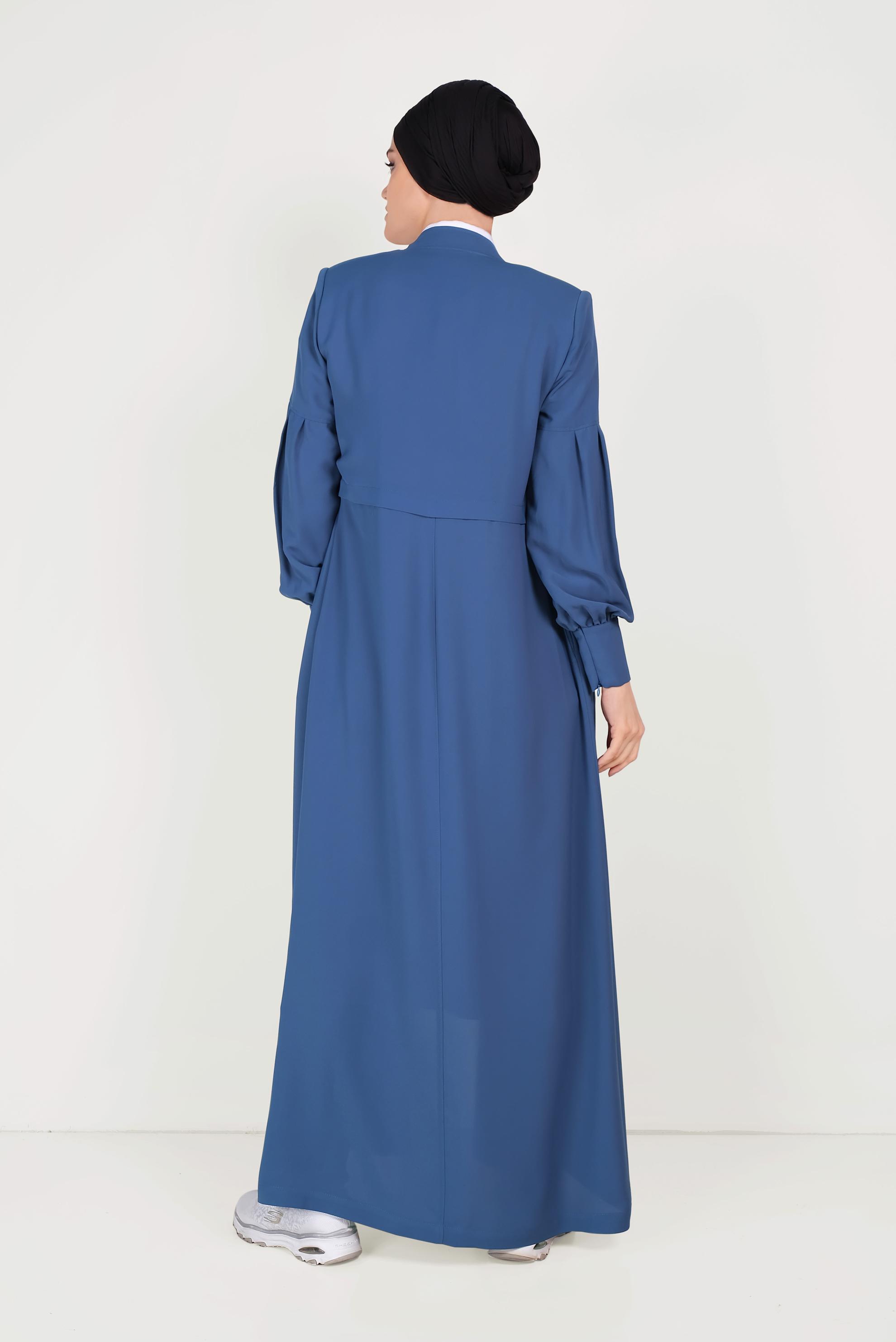 Tesettür giyim LACİVERT DÜĞMELİ HAKİM YAKA PARDESÜ 10195