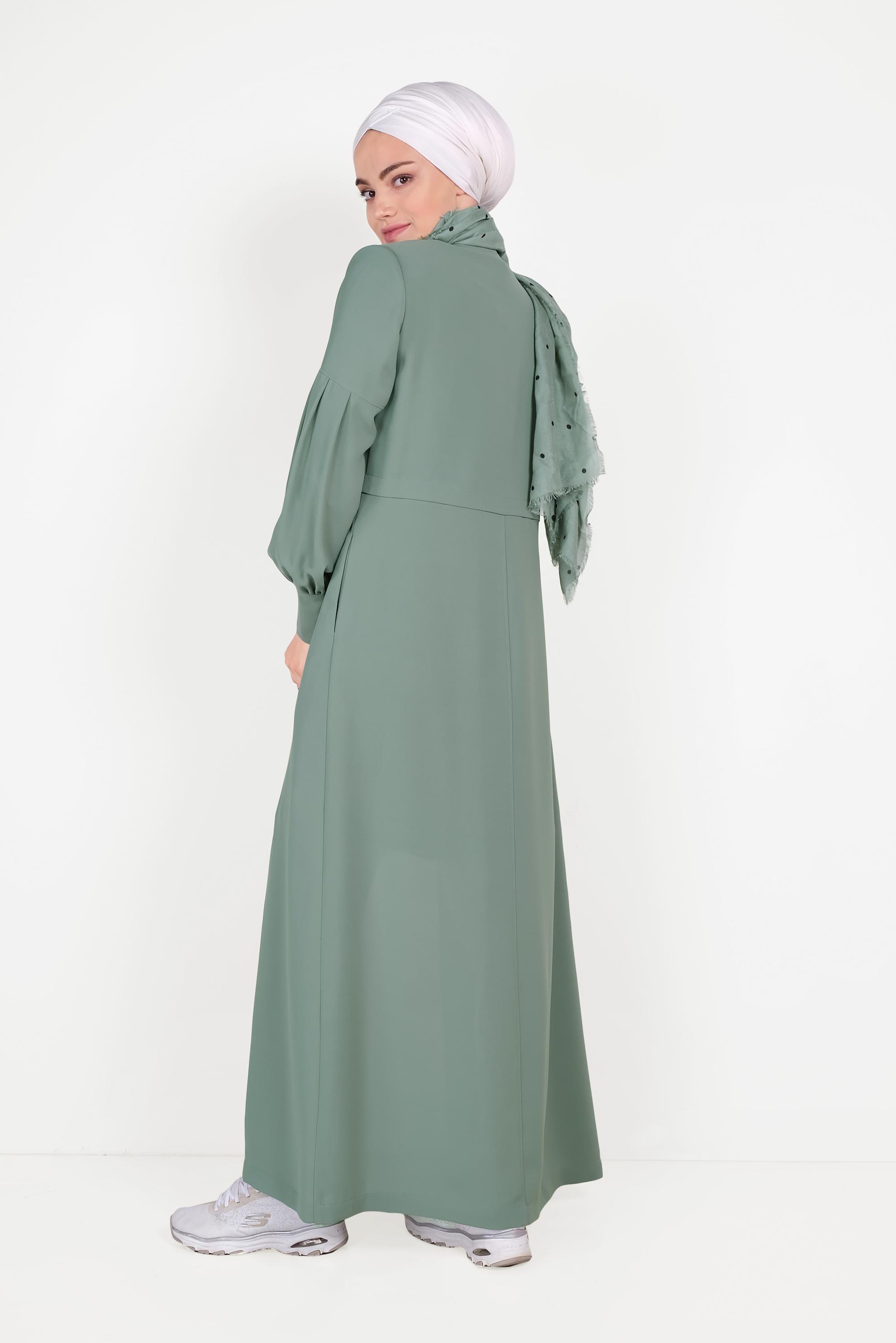 Tesettür giyim MAVİ DÜĞMELİ HAKİM YAKA PARDESÜ 10195